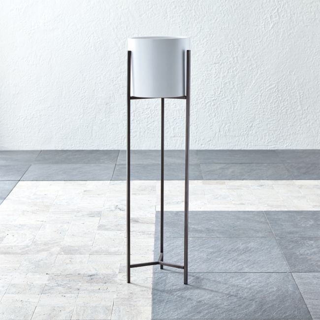 Online Designer Combined Living/Dining Dundee White Round Planter with Extra Large Stand