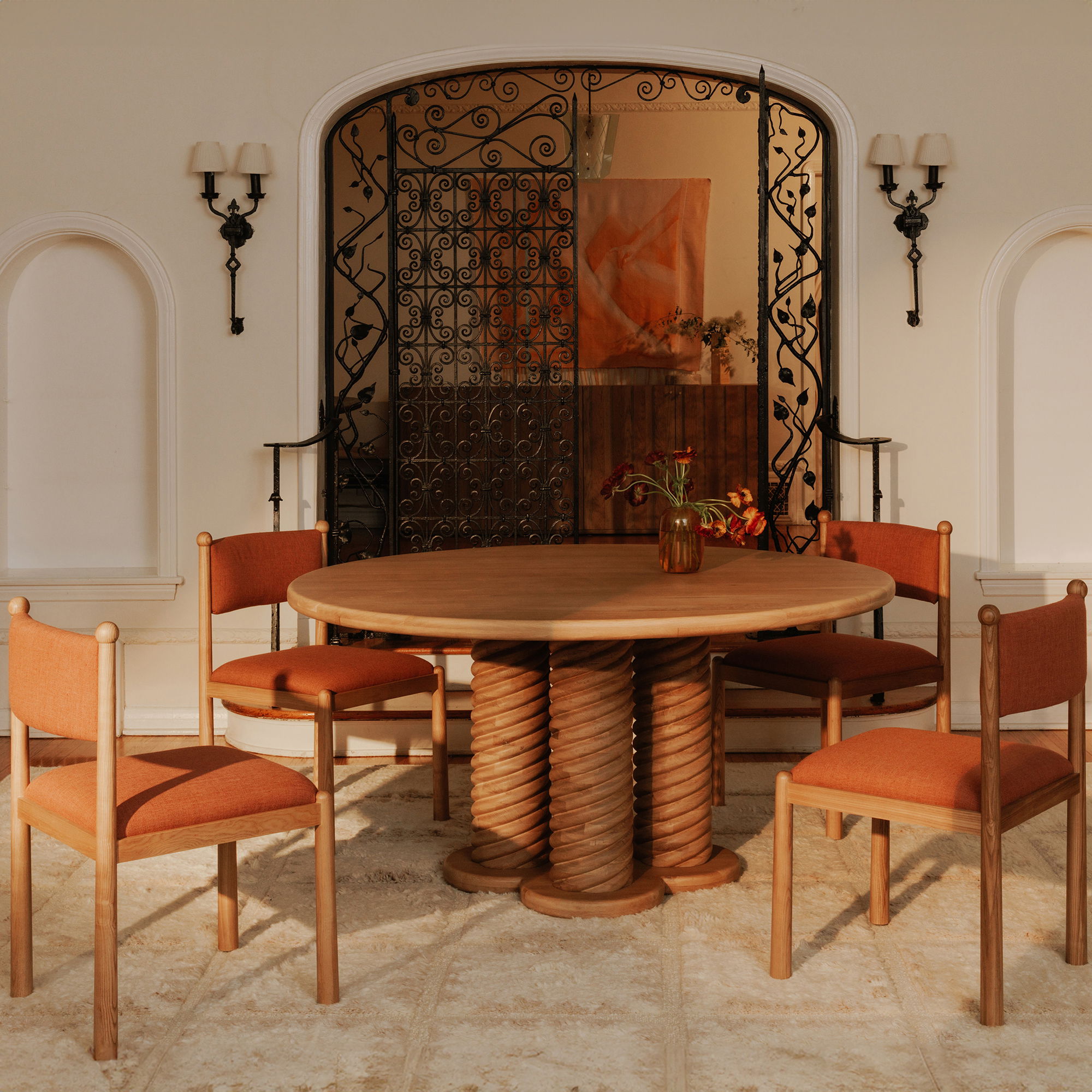 Treccia Round Dining Table Oak, by Moe's Home, 60" width x 30" height x 60" depth View 8