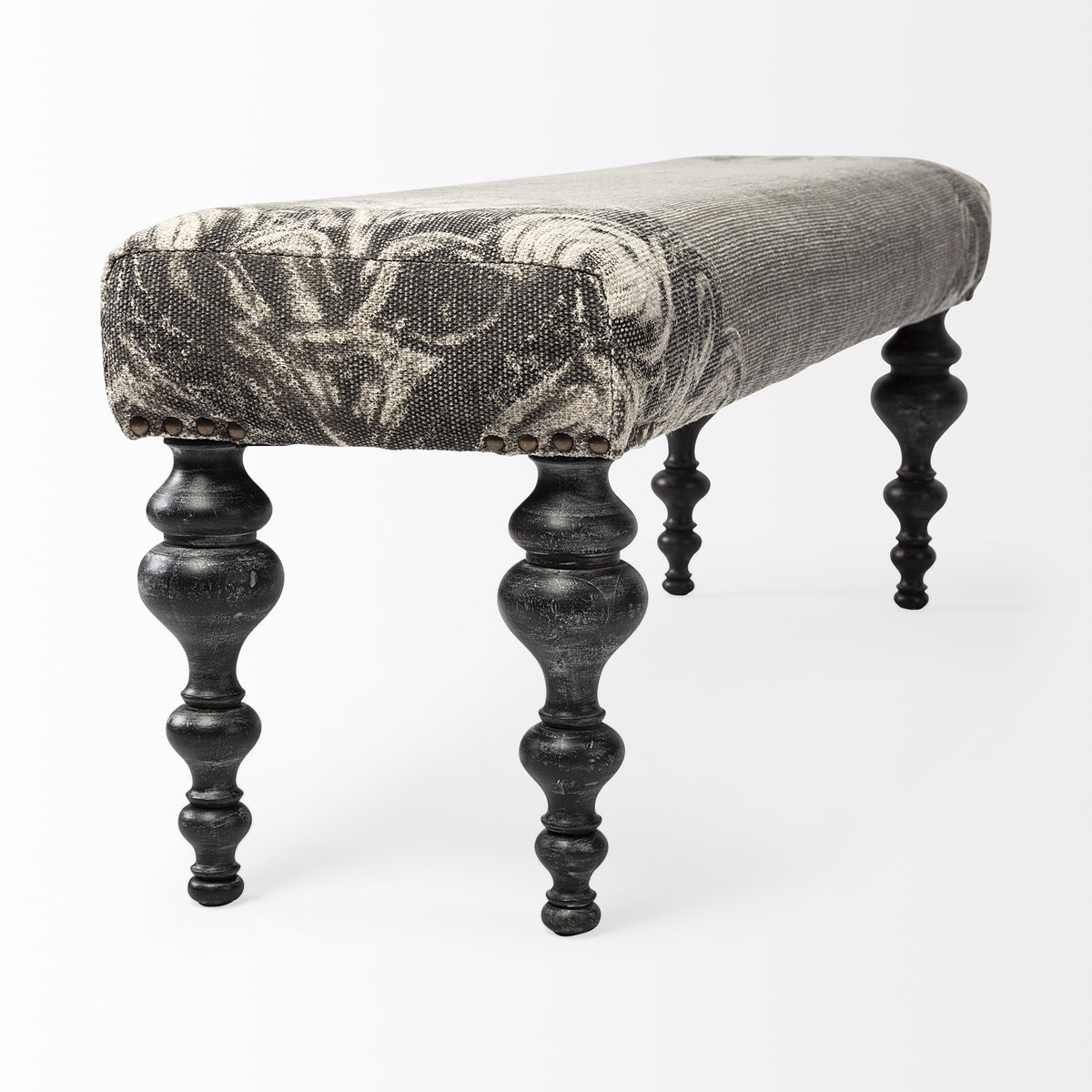 Alhambra 55L x 14W Upholstered Gray Seat with Black Wood Legs Accent Bench, Benche by Mercana, 55" length x 14" width x 18" height View 7