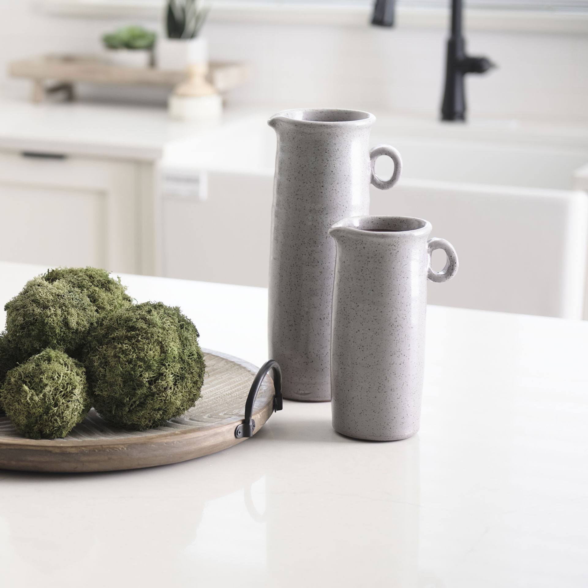 Frieda Small Freckled Gray Ceramic Jug, Decorative Jar by Mercana, 5.32" length x 3.74" width x 8.86" height View 4