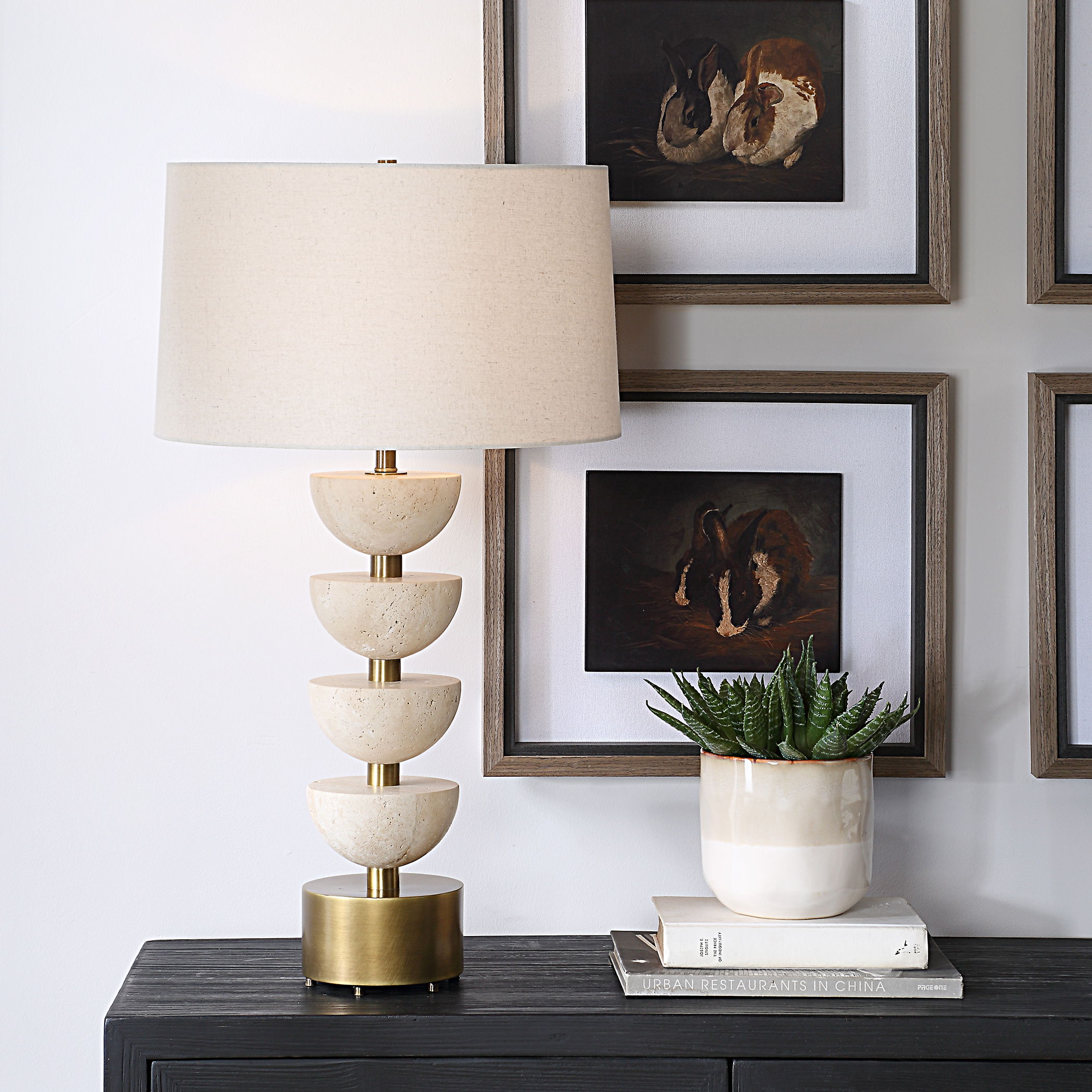 Hemisphere Travertine Table Lamp large image 