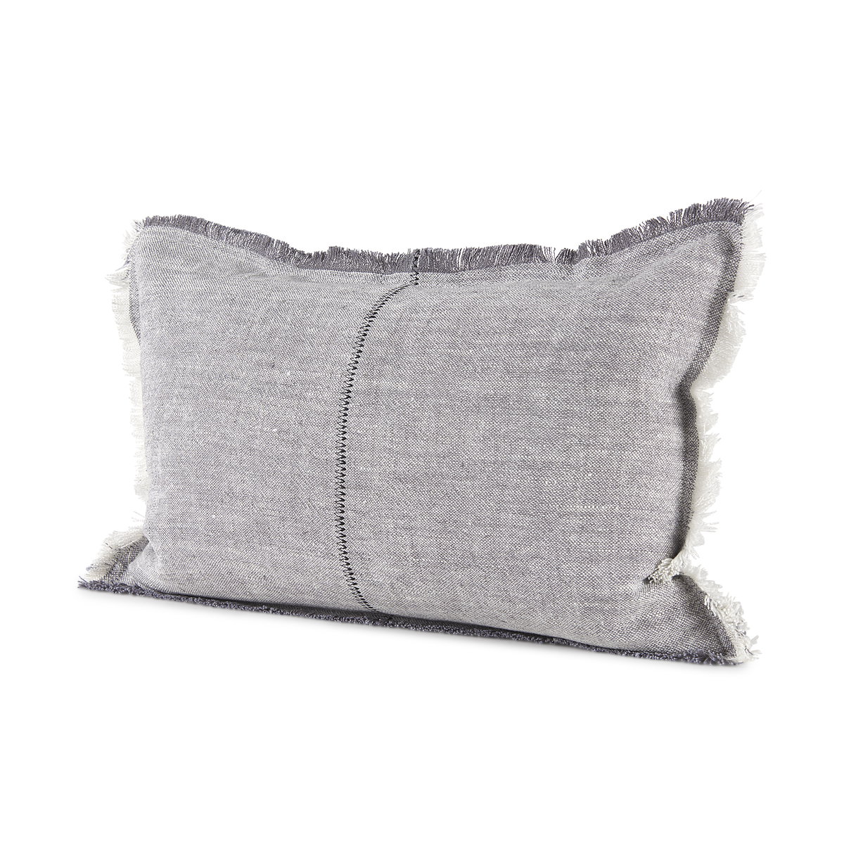 Thais 13x21 Gray Fabric Fringed Decorative Pillow Cover, by Mercana, 13" length x 21" width x 0.2" height View 1