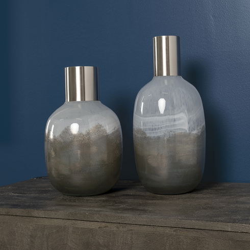 Onega I Short Gradient Blue Glass Gourd Style Vase