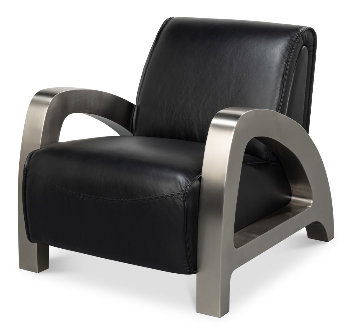Carlisle Armchair  Leather Onyx Black, by Sarreid, 3'1" length x 2'5" width x 2'6" height View 1