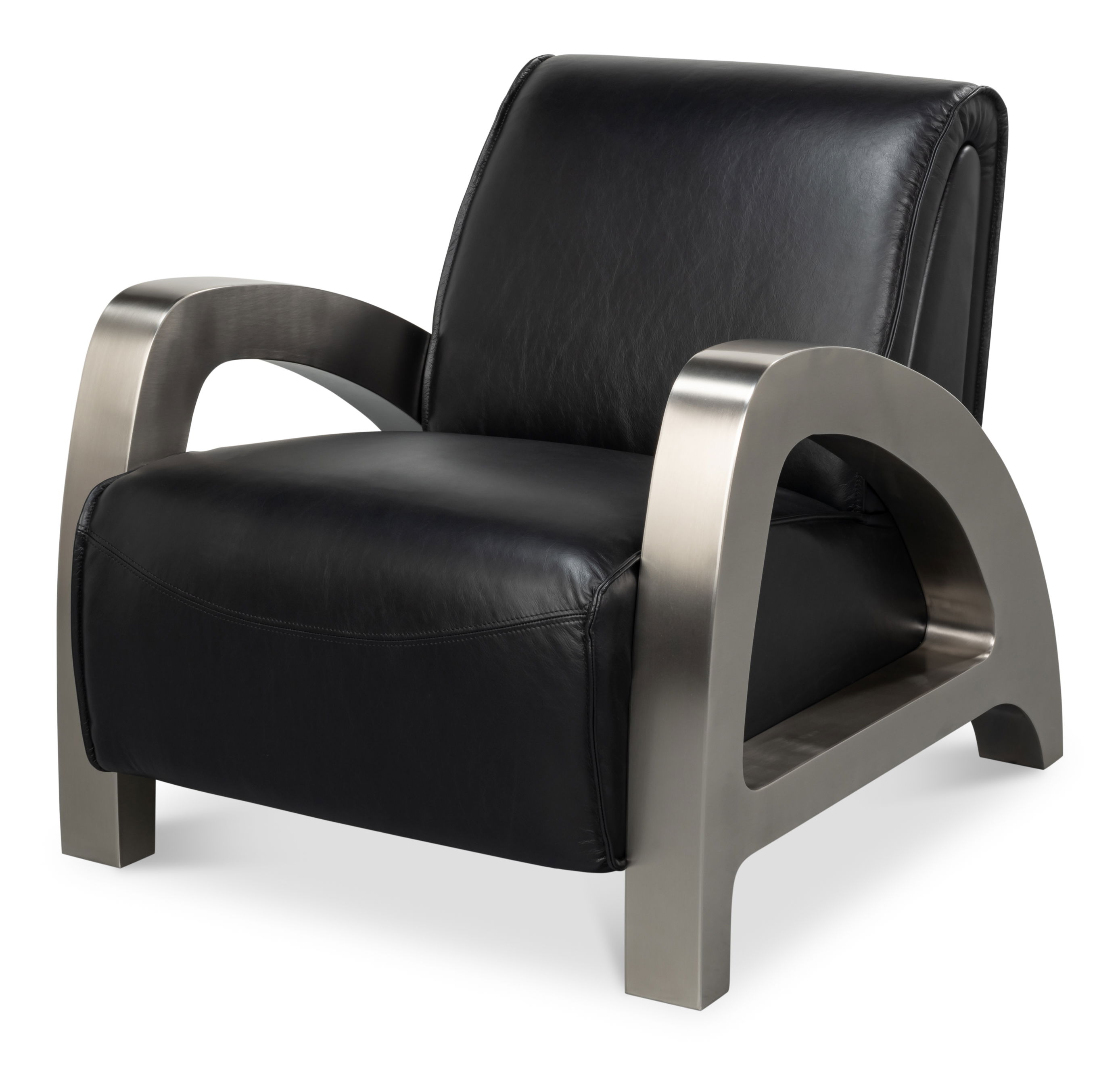 Carlisle Armchair, Leather,Onyx Black, Seating by Sarreid, 29" length x 37" width x 30" height View 1