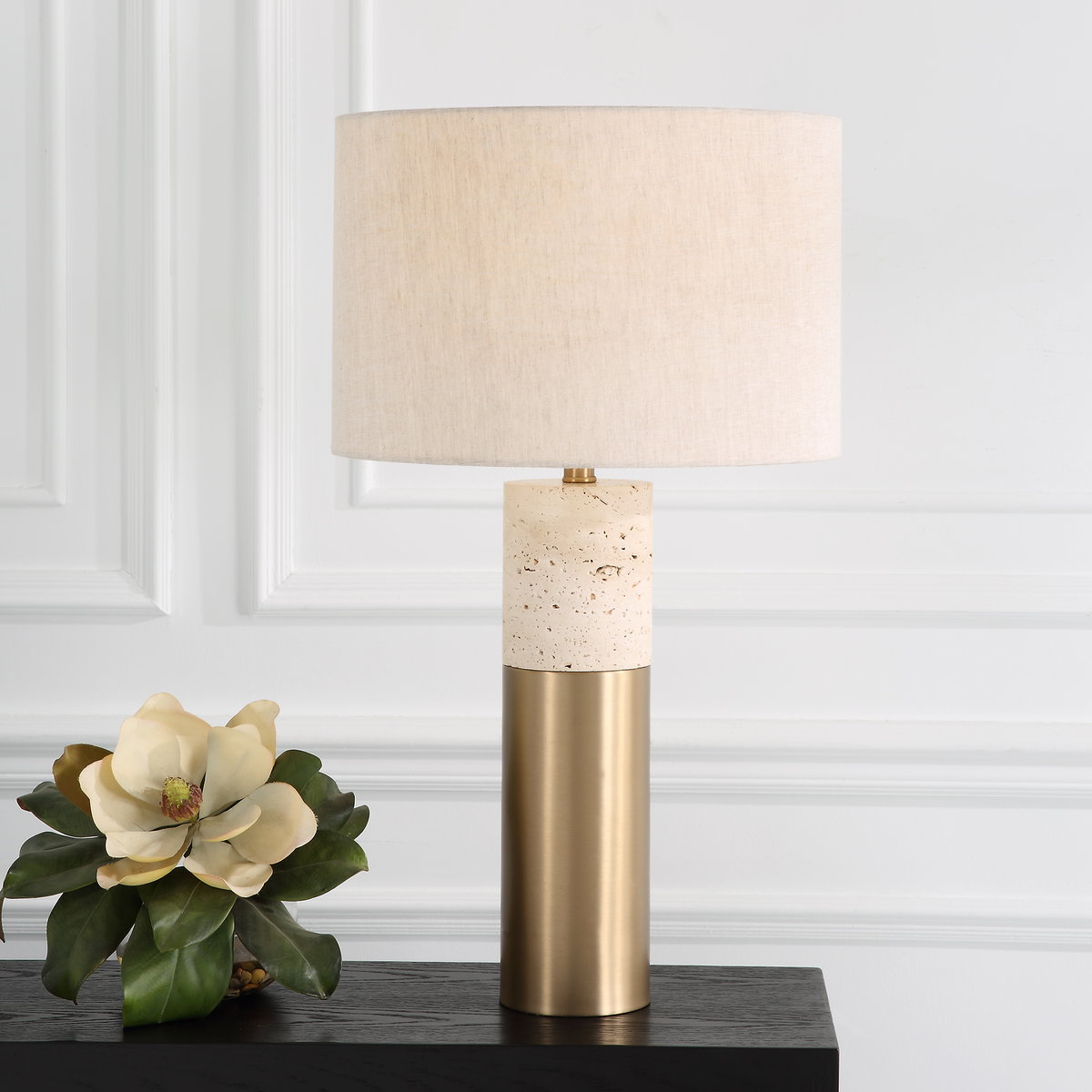 Gravitas Elegant Brass & Stone Lamp, Table Lamp by Uttermost, 16" width x 27.5" height x 16" depth View 2