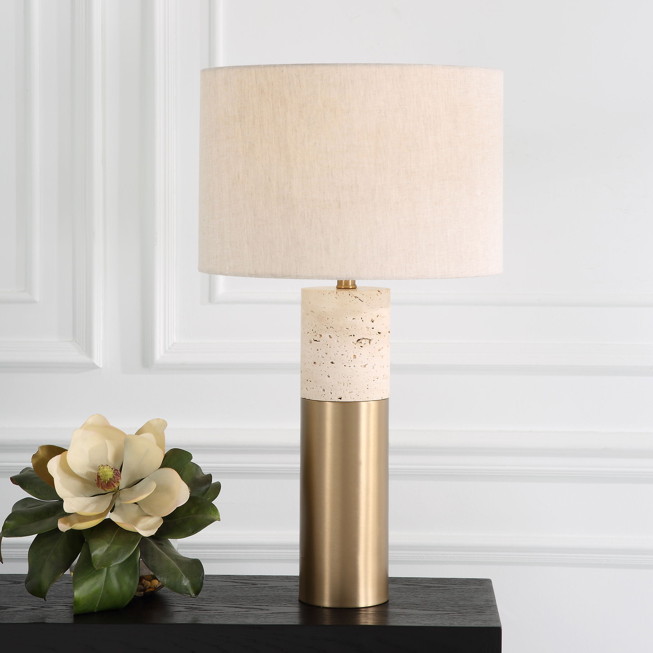 Gravitas Elegant Brass & Stone Lamp, by Uttermost, 16" width x 27.5" height x 16" depth View 2
