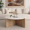 Bianca Light Brown Wood with Round Marble Top Coffee Table, by Mercana, 48" length x 48" width x 16" height thumbnail 3