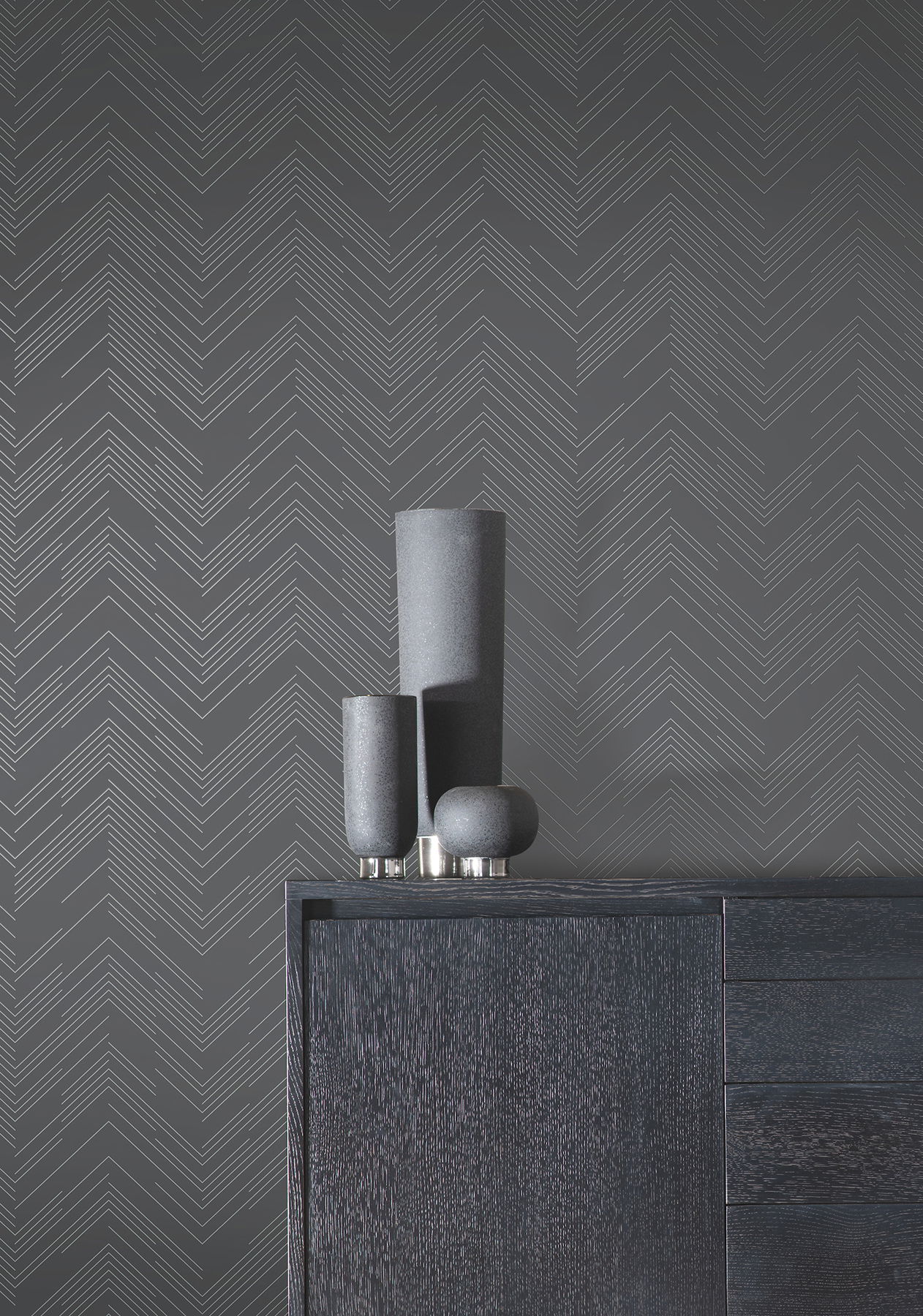 Polished Chevron Charcoal & Silver Wallpaper large image 