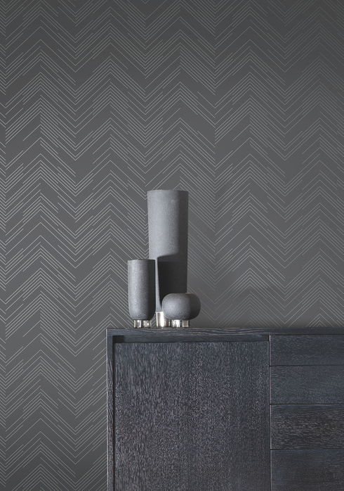 Polished Chevron Charcoal & Silver Wallpaper