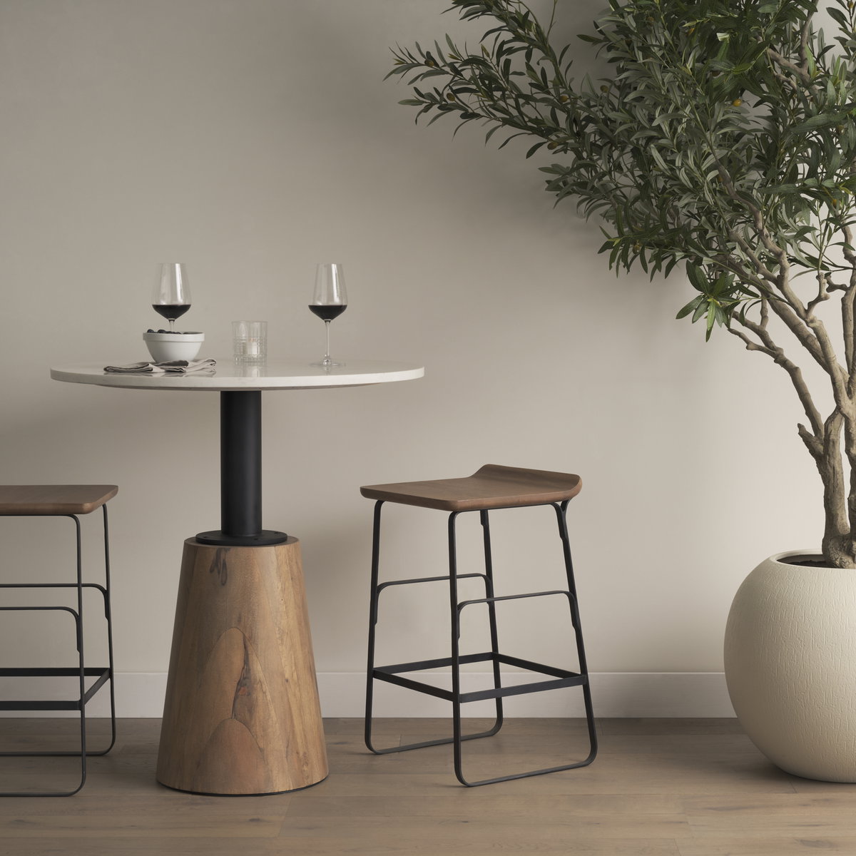 Conan Low Back 25in Seat Counter Stool | Brown Wood with Black Metal, Counter & Bar Stool by Mercana, 15" length x 15" width x 25" height View 4
