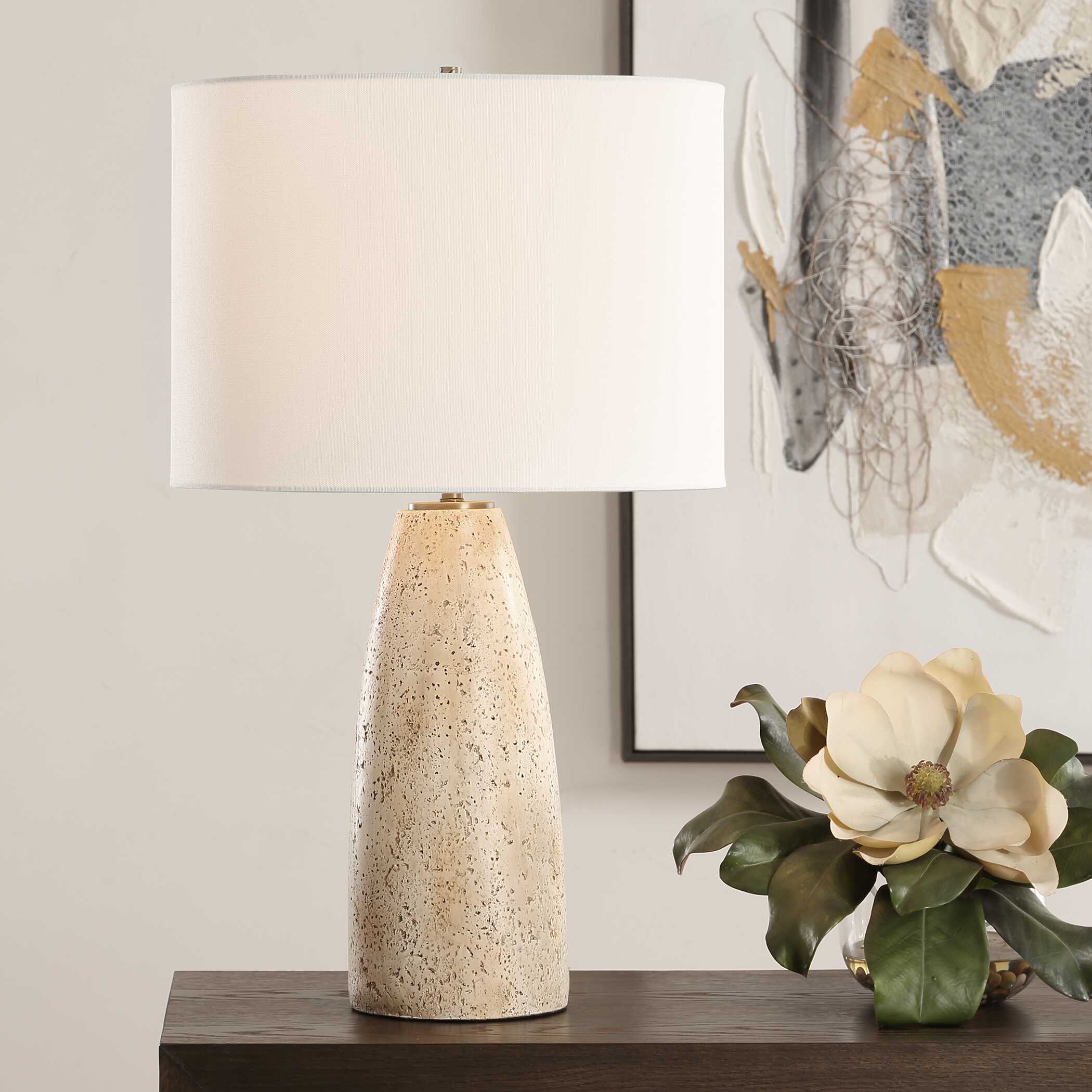 Maury Travertine Table Lamp, by Uttermost, 15.5" width x 26.5" height x 15.5" depth View 2