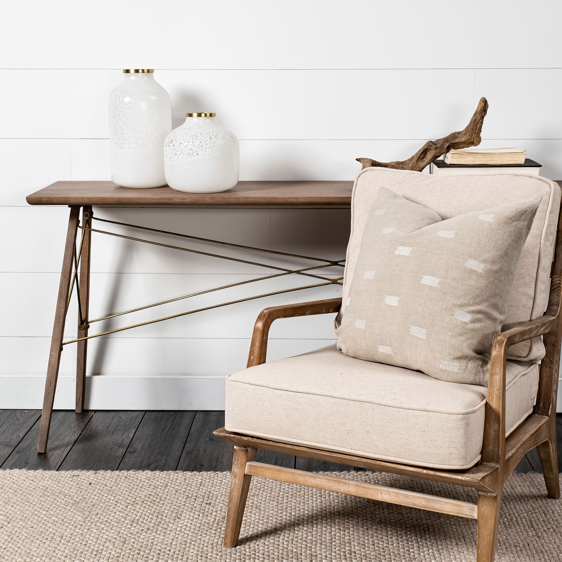 Pearl Short White Gold Rim Glass Vase, by Mercana, 8.39" length x 8.39" width x 8.46" height View 3