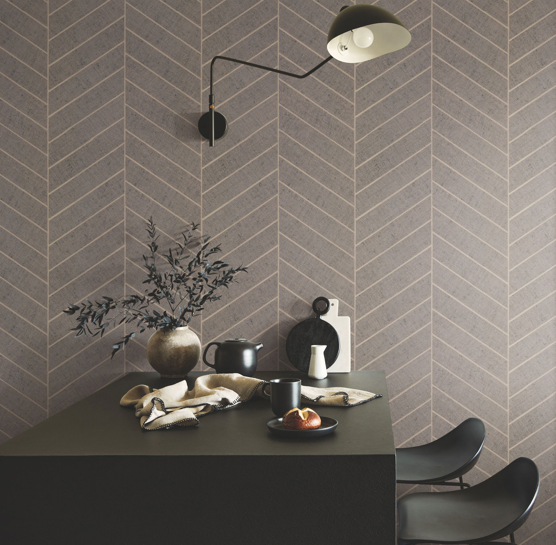 Atelier Herringbone Natural Grey Wallpaper large image 
