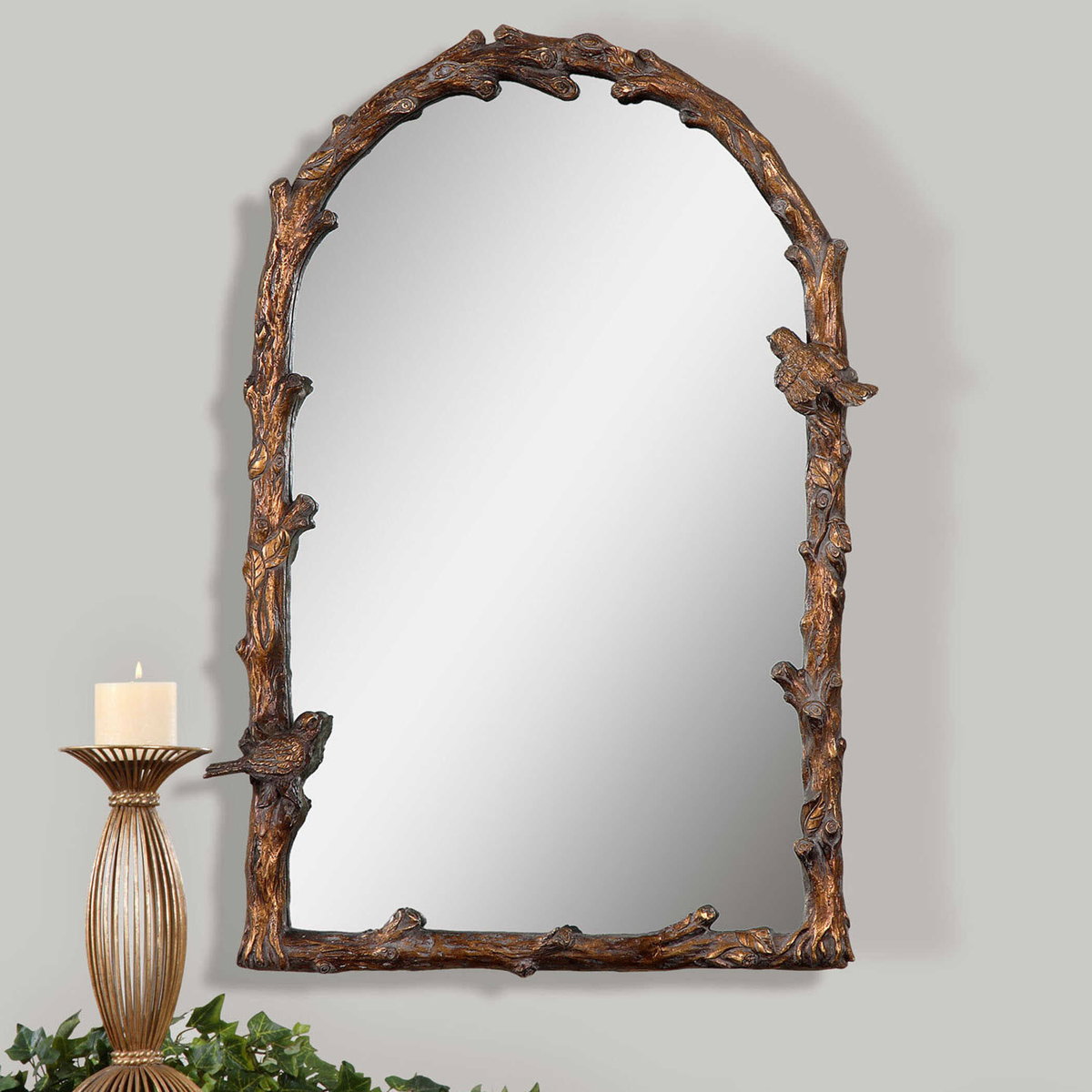 Paza Antique Gold Arch Mirror, by Uttermost, 2'2.75" width x 3'0.75" height x 2.5" depth View 2