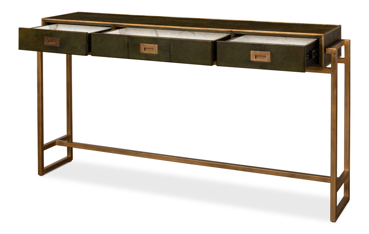 Shagreen Console Table  Leaf, by Sarreid, 1'2" length x 5'4" width x 2'10" height View 9