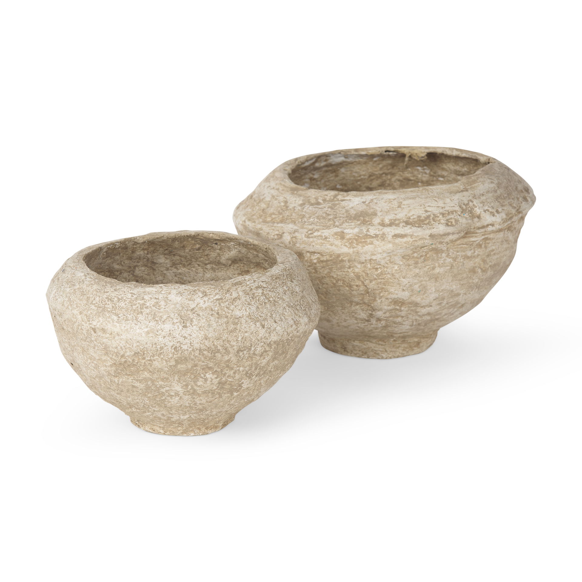 Sonu Set of 2 Beige Paper Mache Half-Pot Bowls, Decorative Bowl by Mercana, 12" length x 12" width x 8.5" height View 1