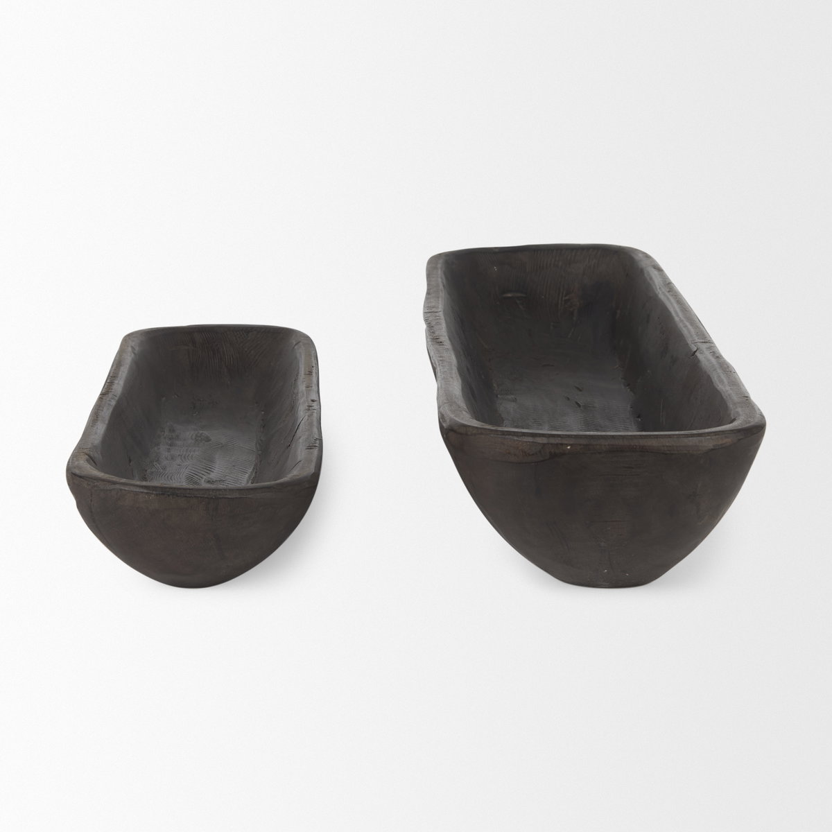Athena Set of 2 Extra Large Black-Brown Reclaimed Wood Trays, Decorative Tray by Mercana, 34" length x 8" width x 5" height View 3