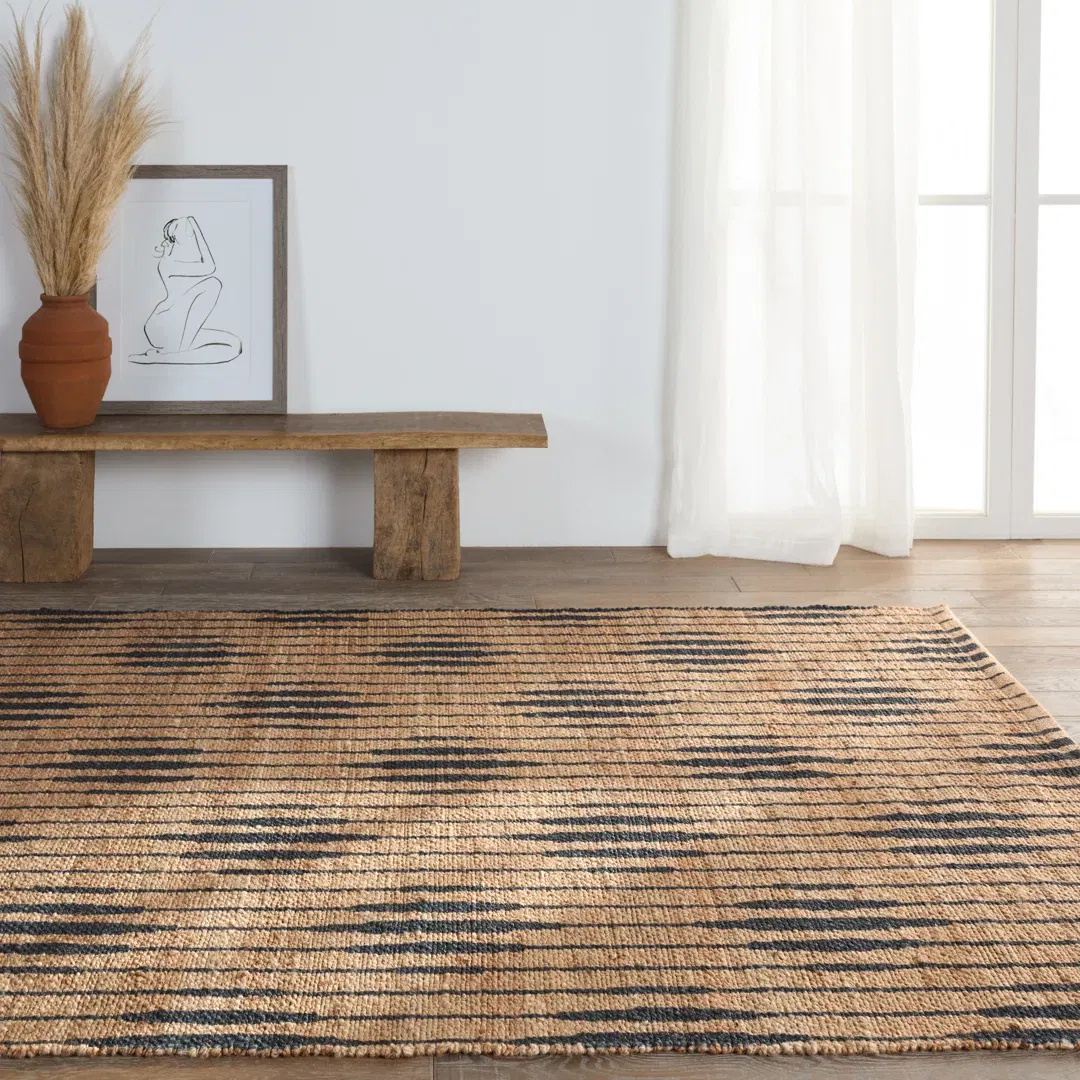 Atolia Handmade Trellis Natural/ Navy Area Rug (9'X12') large image 