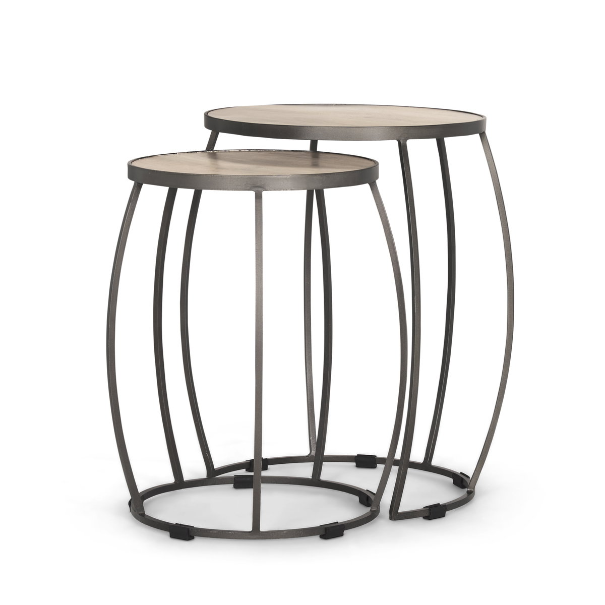 Clapp Round Light Brown with White Wash Wood and Silver Metal Nesting Accent Tables (Set of 2), Side & End Table by Mercana, 19" length x 19" width x 26" height View 1