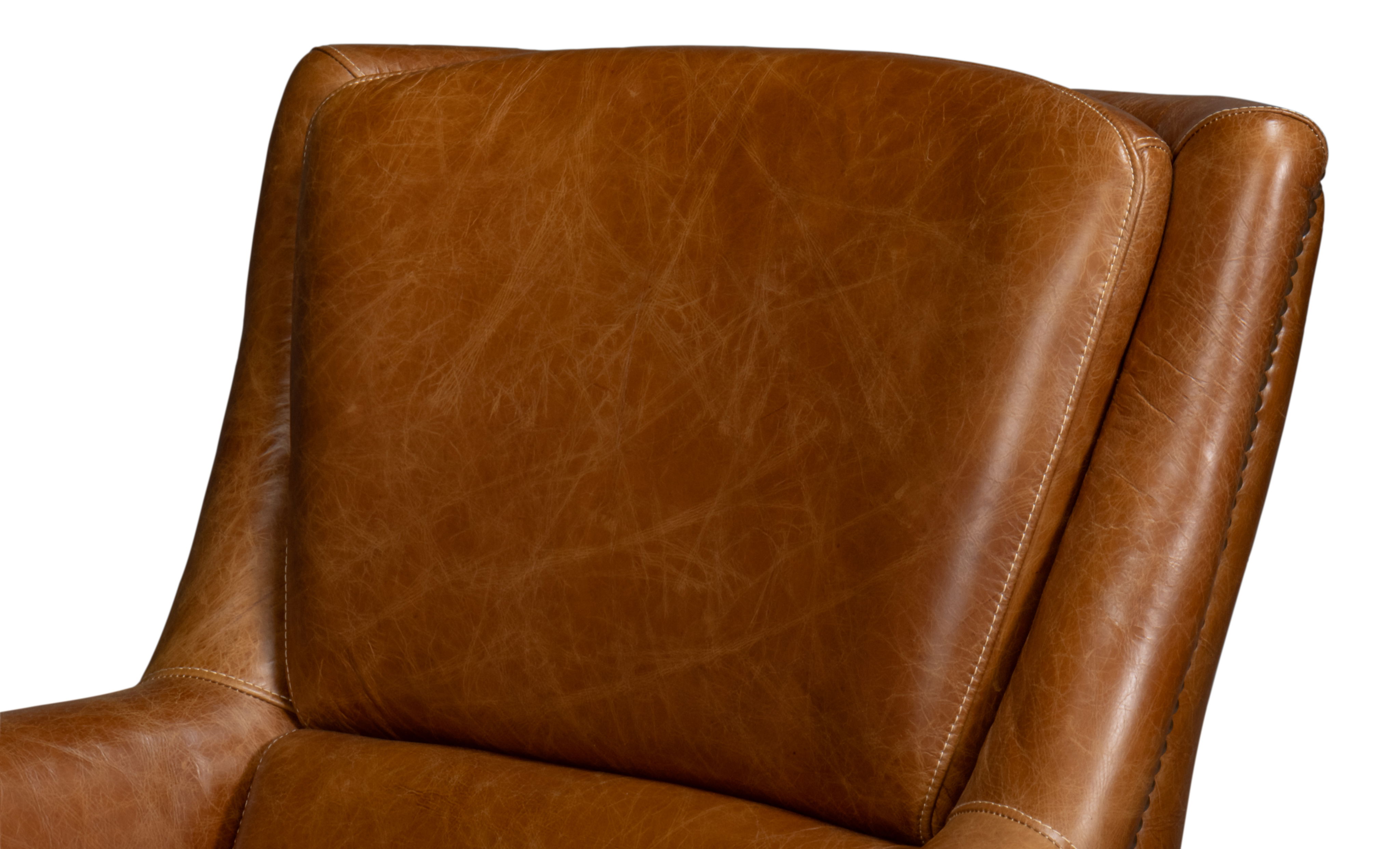 Baker Leather Swivel Chair, Cuba Brown, Seating by Sarreid, 31" length x 38" width x 38" height View 4