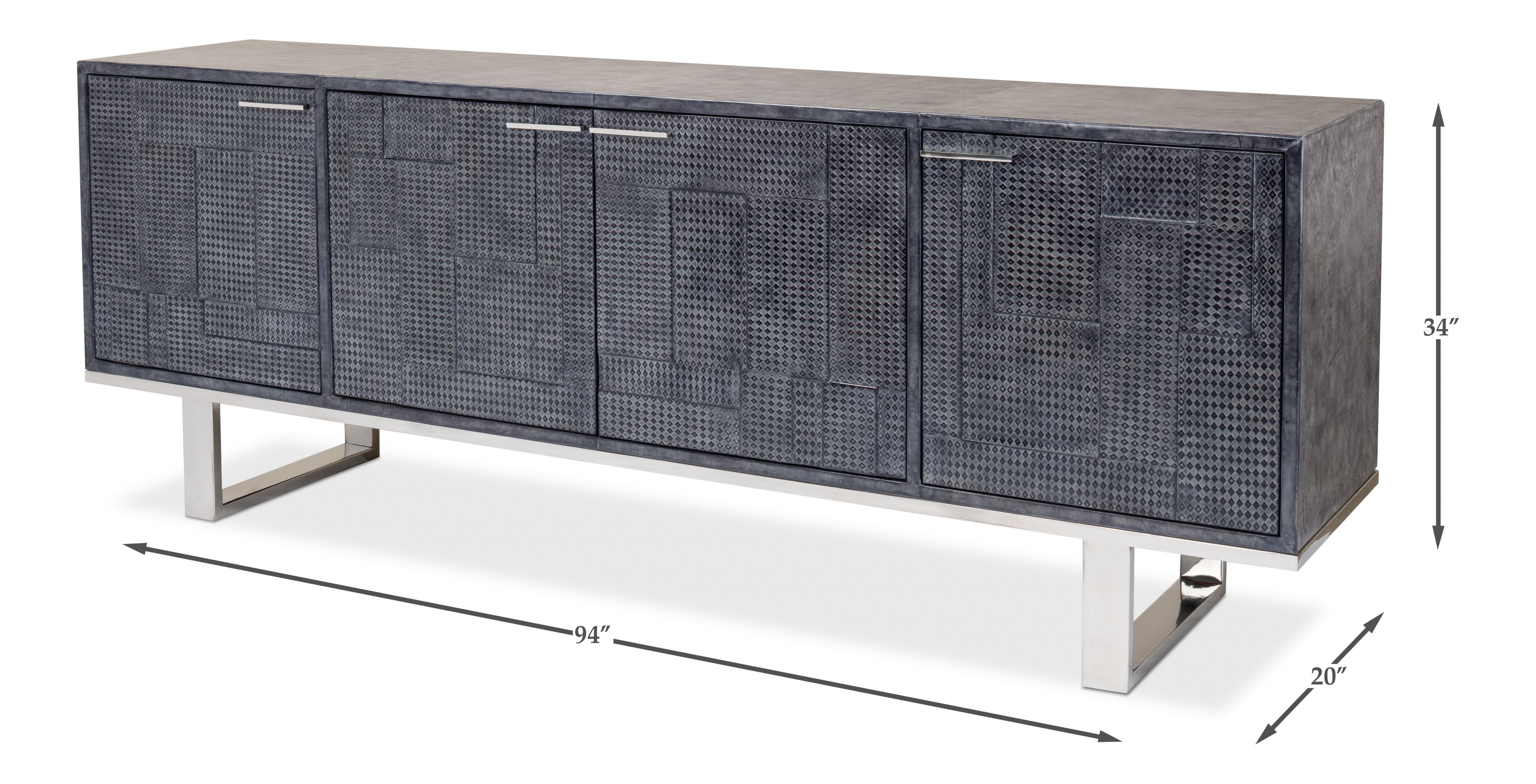 *Bronzini Credenza, Embossed Blue/Grey, Cabinets & Sideboard by Sarreid, 94" length x 20" width x 34" height View 14