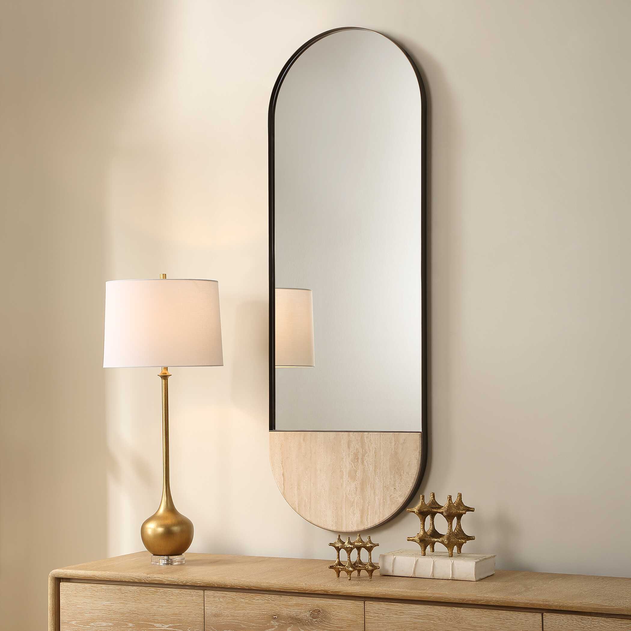 Russo Travertine Tall Oval Mirror, by Uttermost, 19.87" width x 59" height x 1.87" depth View 3