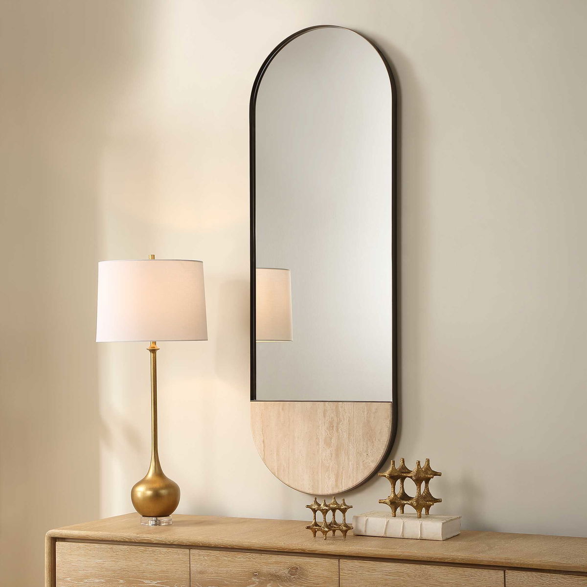 Russo Travertine Tall Oval Mirror, by Uttermost, 19.87" width x 59" height x 1.87" depth View 3