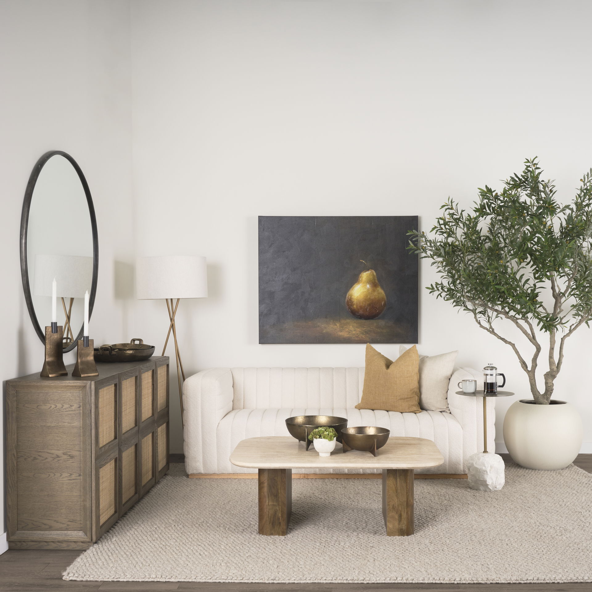 Symona Travertine and Mango Wood Rectangle Coffee Table large image 