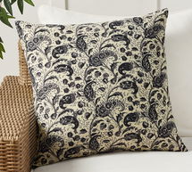 Online Designer Patio Grania Reversible Paisley Outdoor Throw Pillow, 22" x 22", Black Multi