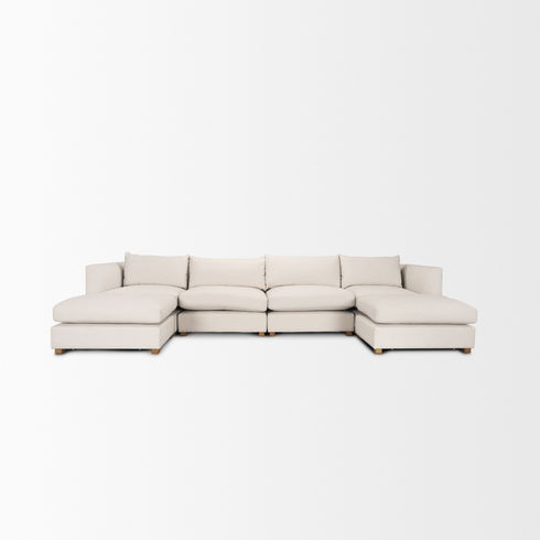 Halston 6 Piece (with 2 x Ottoman) Oatmeal Double Chaise Sofa Set