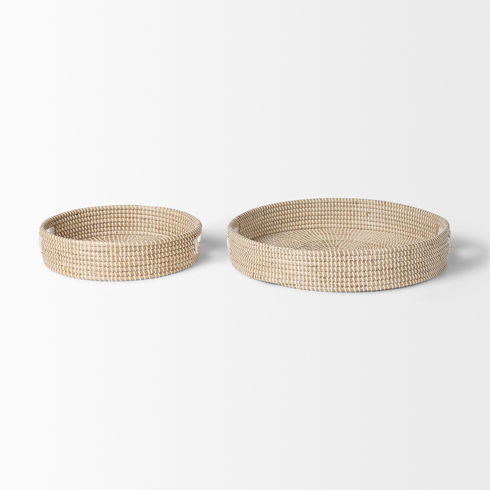 Kalama Set of 2 Large Round Seagrass Trays with Handles