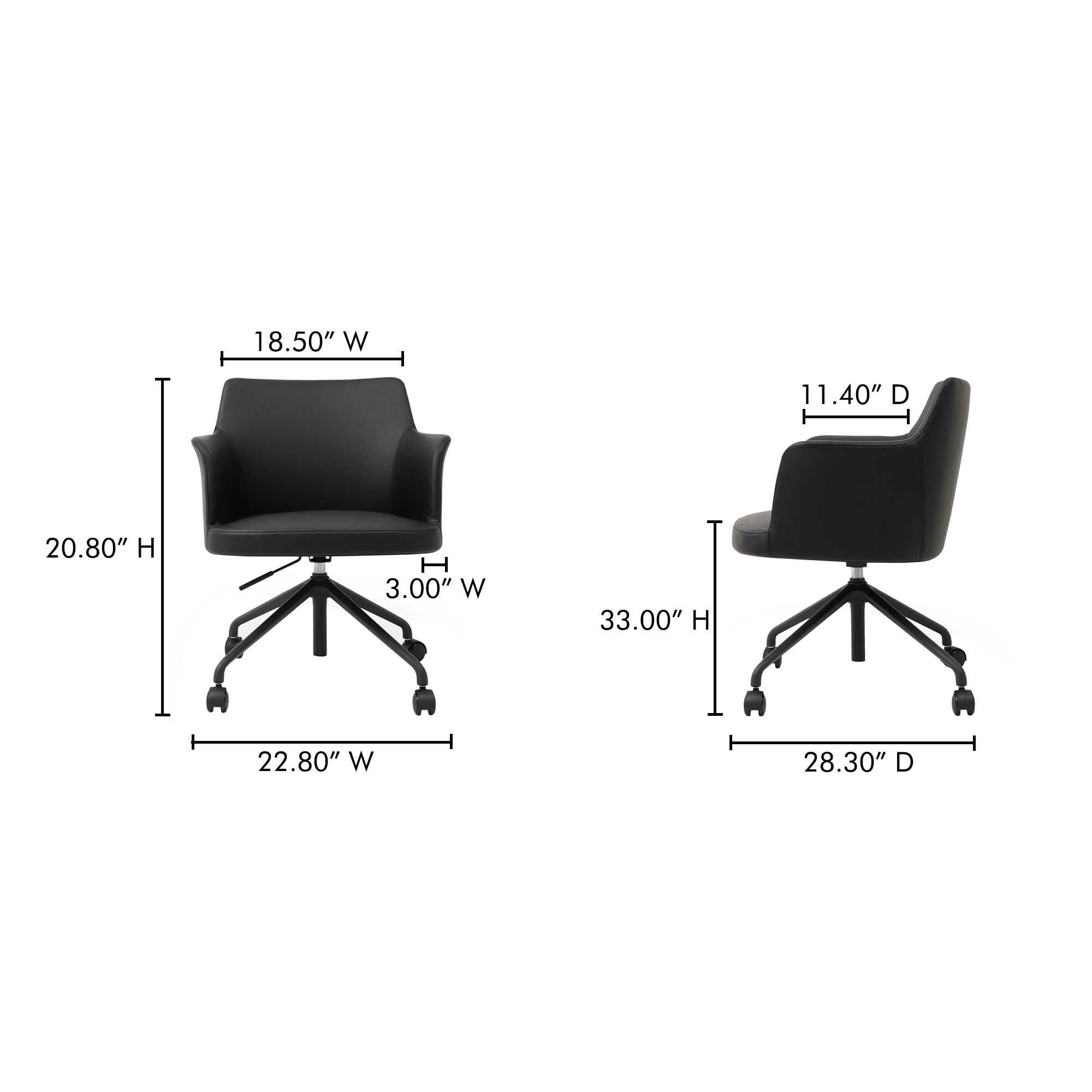 Morris Office Chair Pvc Black, by Moe's Home, 22.8" width x 20.8" height x 28.3" depth View 7