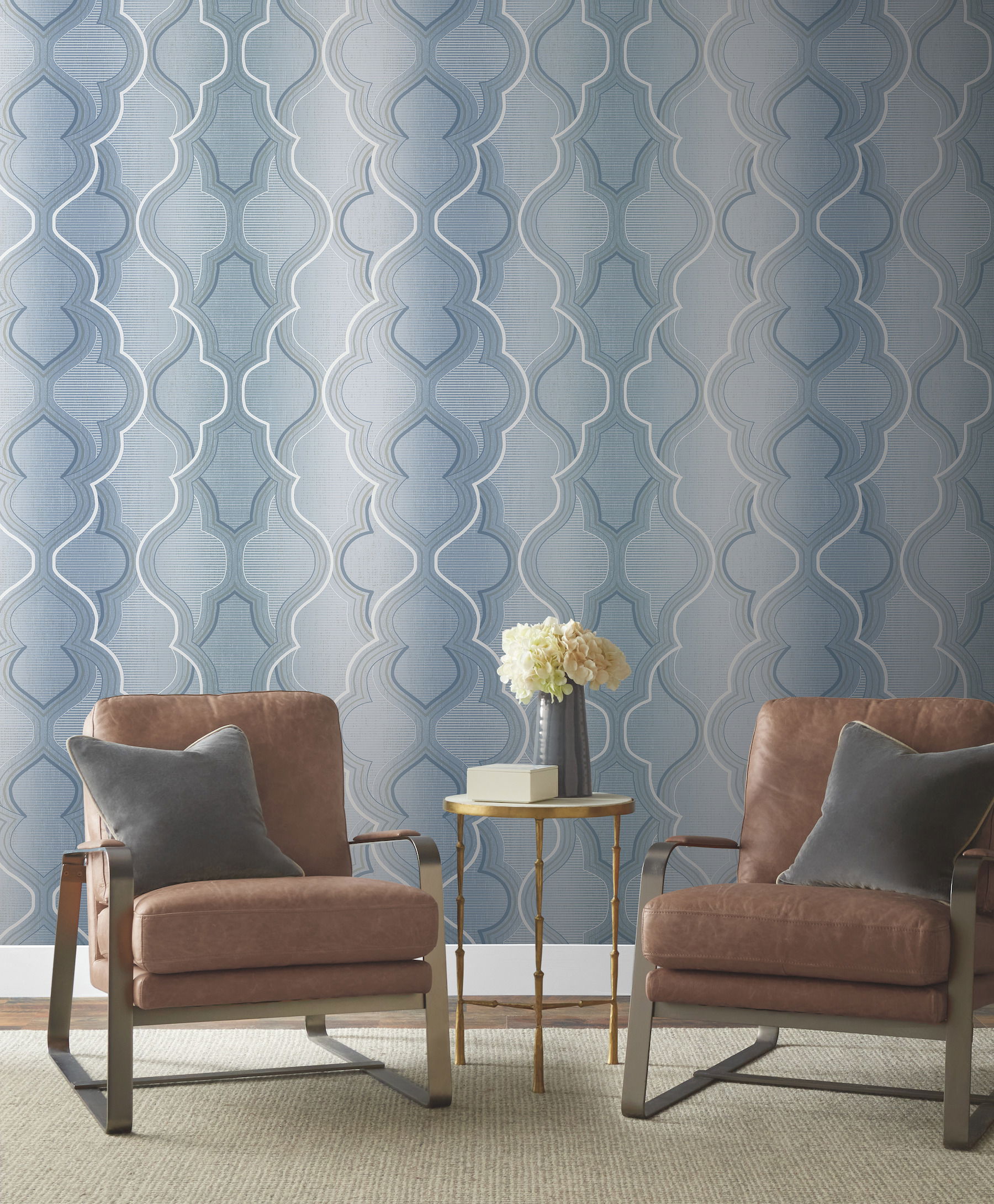 Modern Ombre Damask Blue Wallpaper large image 