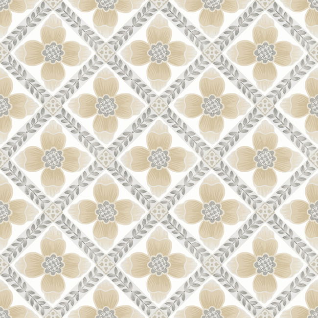 Mimi Neutral Quilted Floral Peel & Stick Wallpaper large image 
