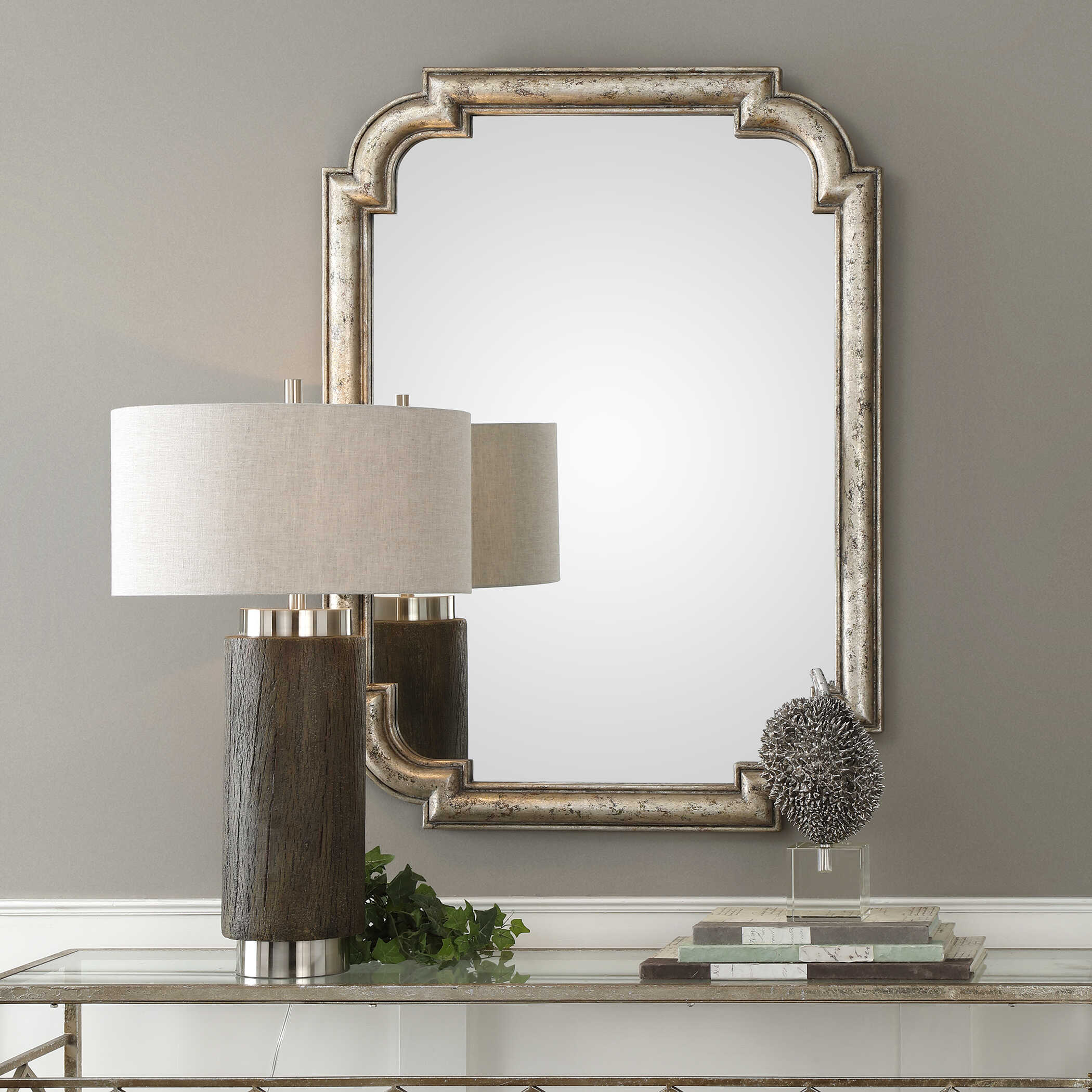 Calanna Antique Silver Mirror, by Uttermost, 32.75" width x 45.25" height x 2.25" depth View 2