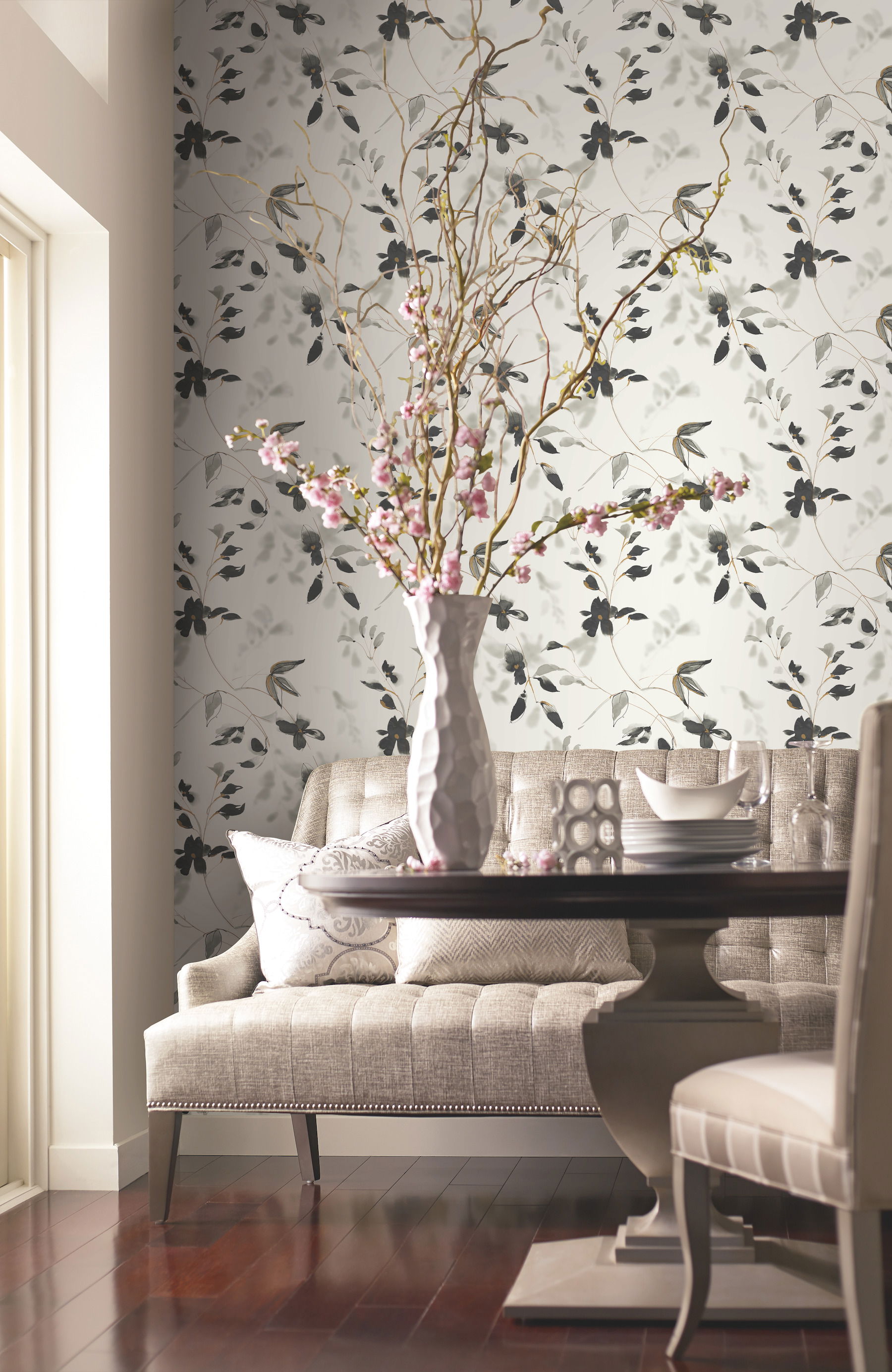 Linden Flower Black Wallpaper, by York Wall, 33' length x 1'8.5" width x 0.02" depth View 2