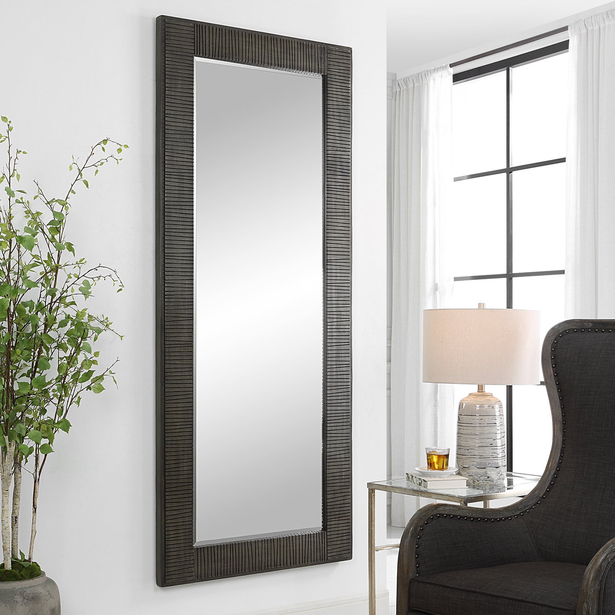 Figaro Oversized Wooden Mirror, by Uttermost, 2'9.5" width x 6'9.5" height x 2" depth View 5