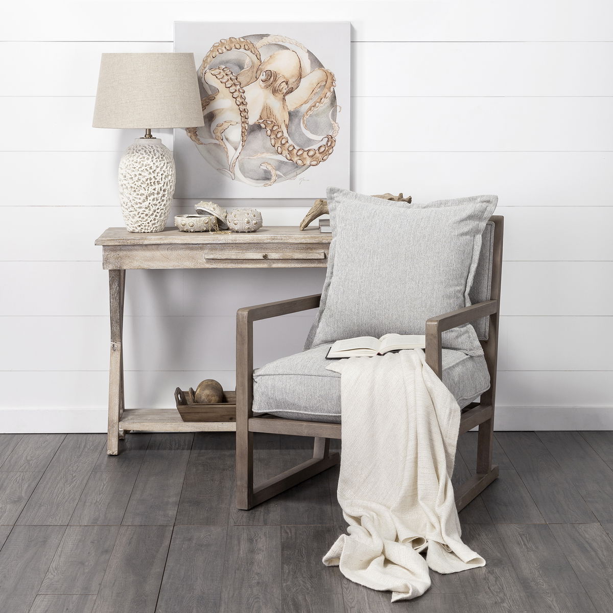 Sherlock Frost Gray Wood Frame Accent Chair, by Mercana, 25.98" length x 32.28" width x 34.25" height View 3