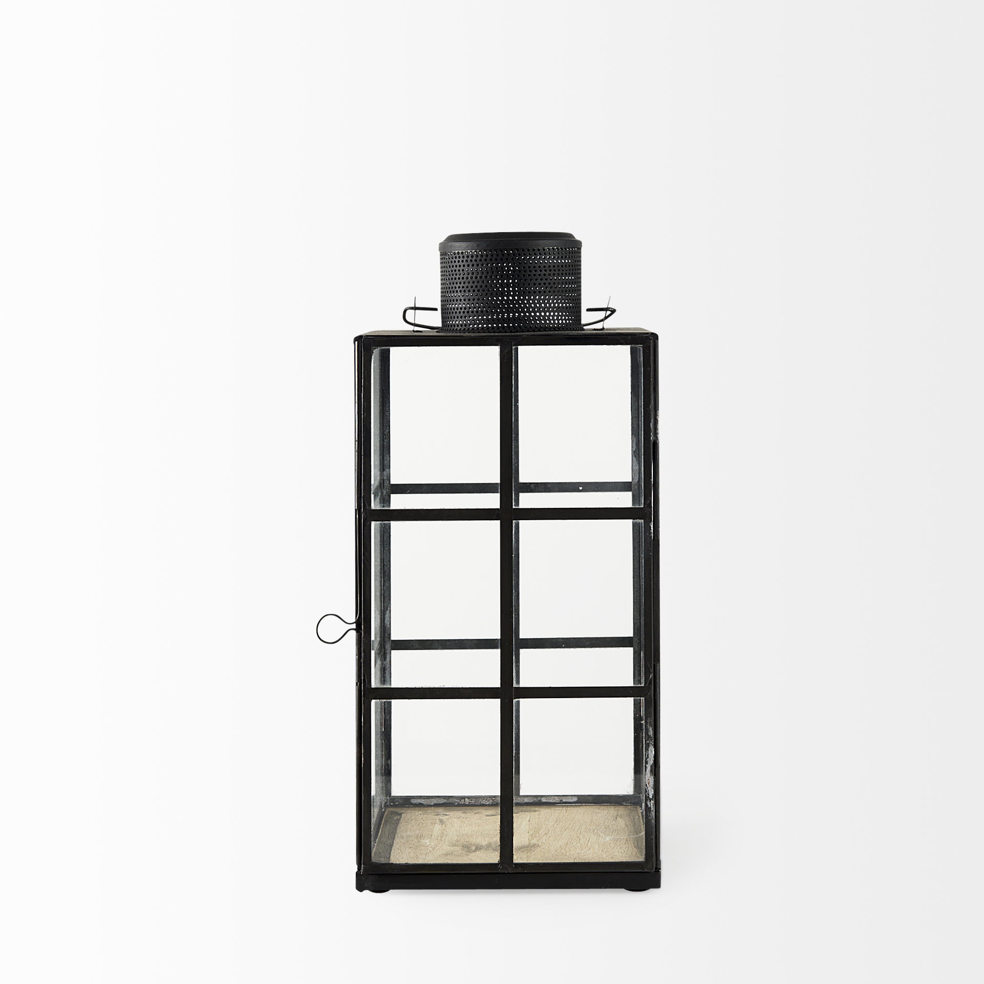 Gamfield  Medium Black Metal and Glass Lantern, Lighting by Mercana, 6.1" length x 6.1" width x 13.39" height View 6
