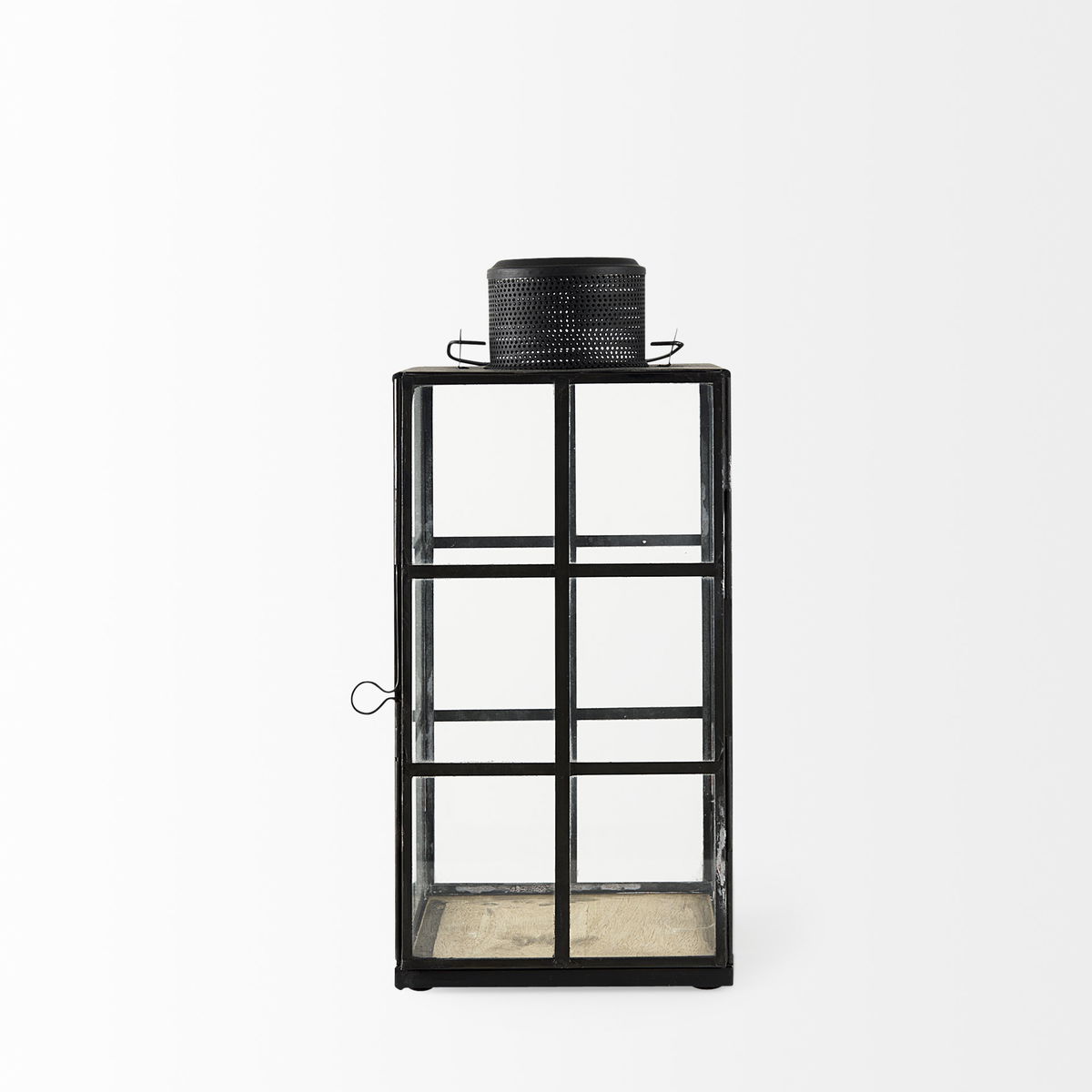 Gamfield  Medium Black Metal and Glass Lantern, Lighting by Mercana, 6.1" length x 6.1" width x 13.39" height View 6