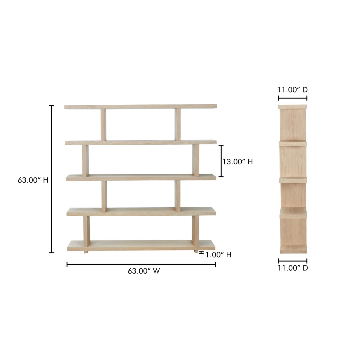 Miri Large Shelf Oak, Shelving & Bookcase by Moe's Home, 63" width x 63" height x 11" depth View 10