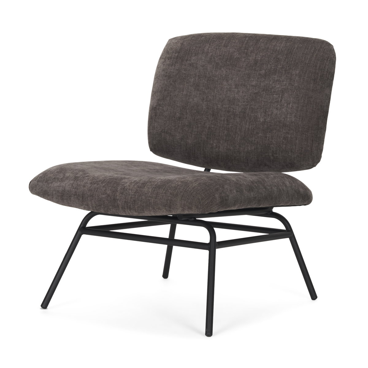 Nora Charcoal Fabric with Matte Black Metal Legs Accent Chair, by Mercana, 25" length x 30.25" width x 31" height View 1