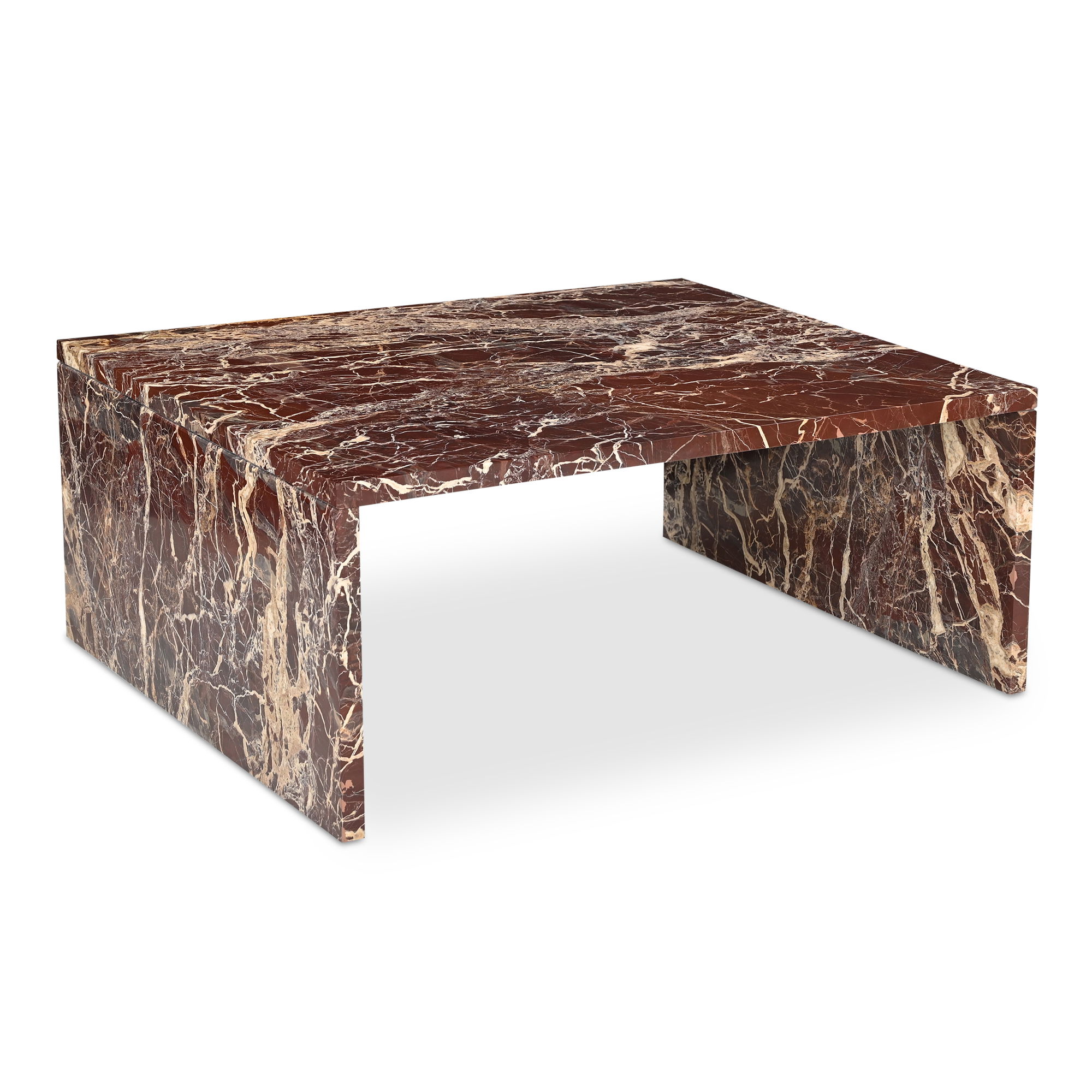 Rosa Coffee Table Rosso Levanto Marble, by Moe's Home, 40" width x 16" height x 30" depth View 2