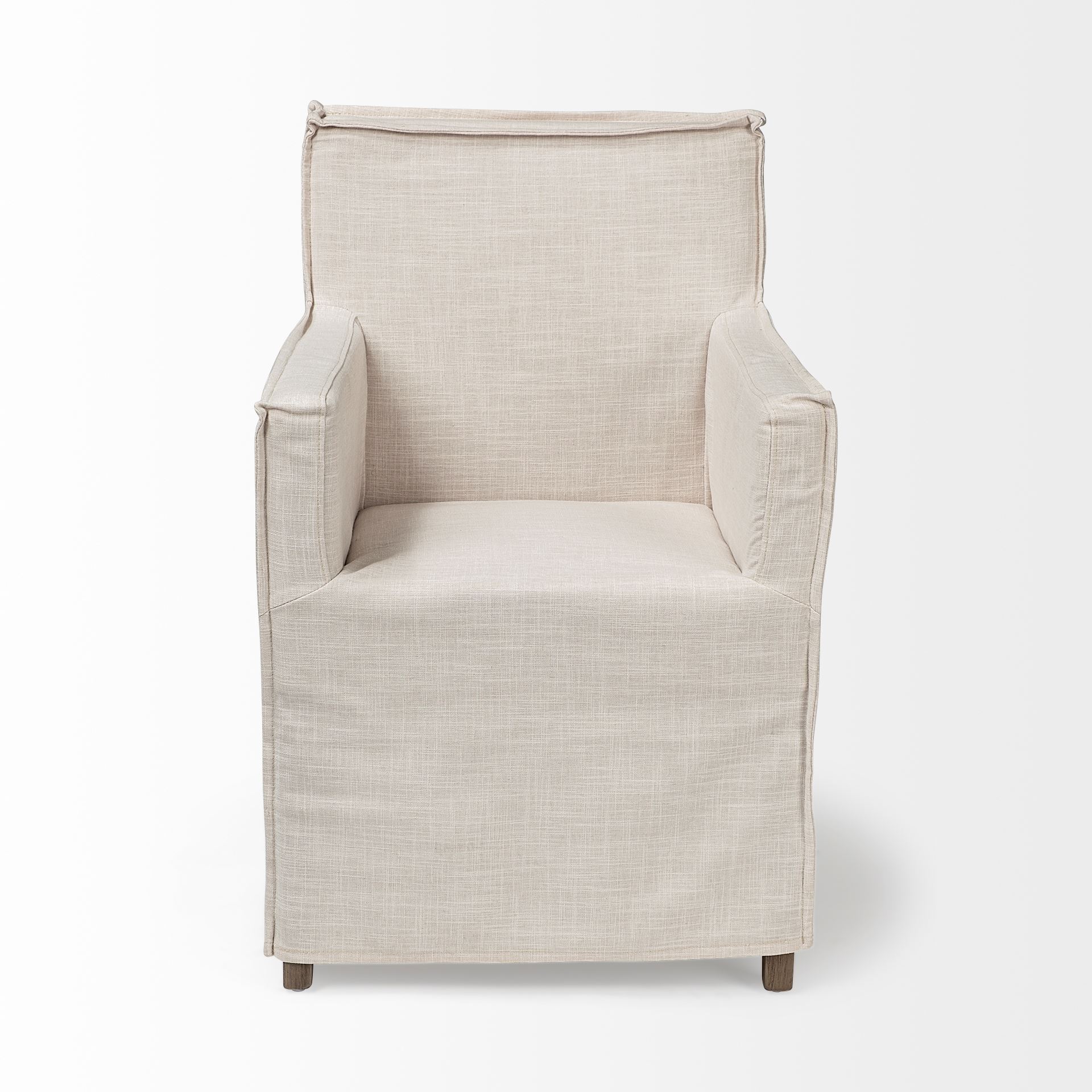 Elbert II Cream Fabric Slip-Cover Brown Wood Frame Dining Chair large image 