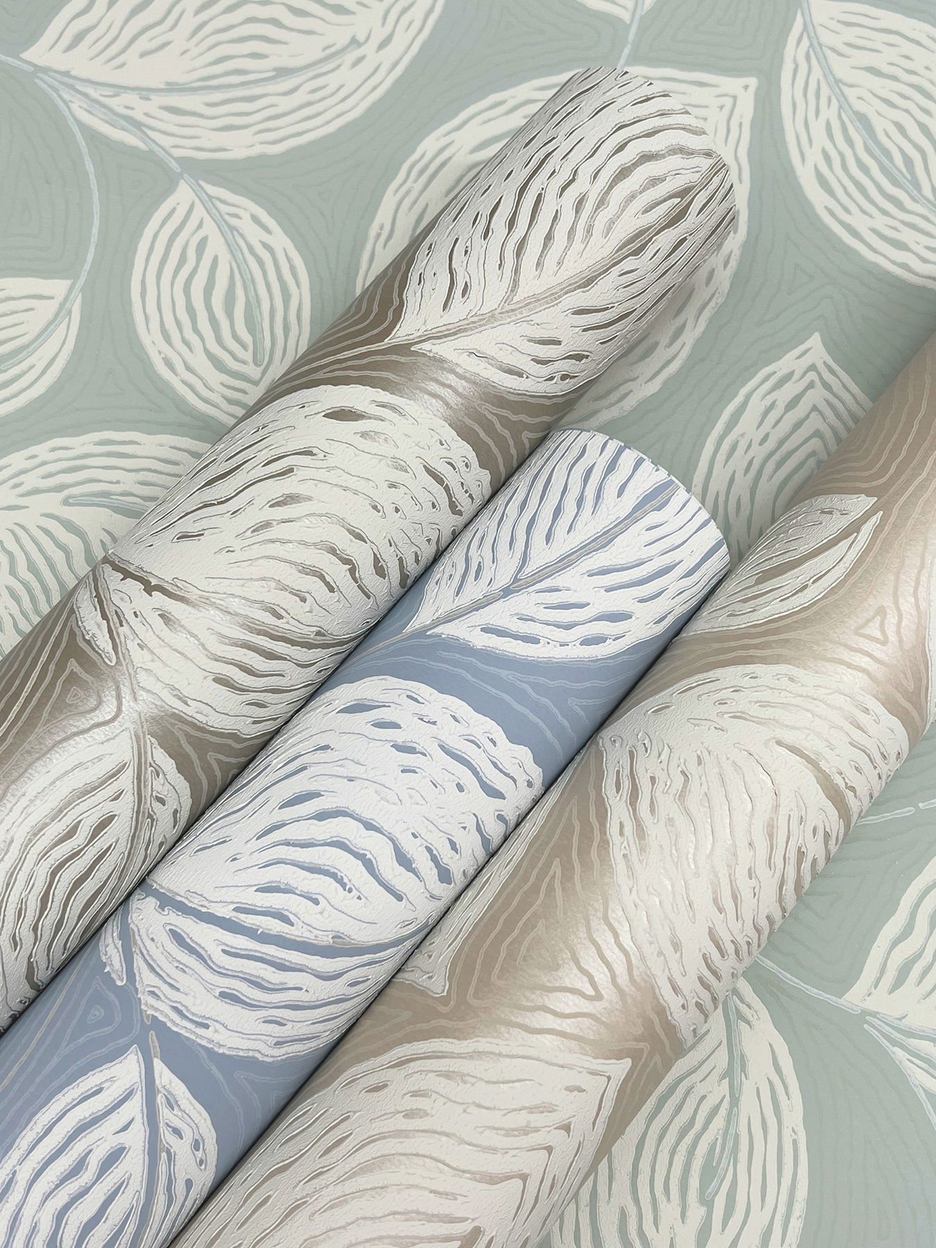 Contoured Leaves Indigo Blue Wallpaper, by York Wall, 27' length x 2'3" width x 0.02" depth View 4