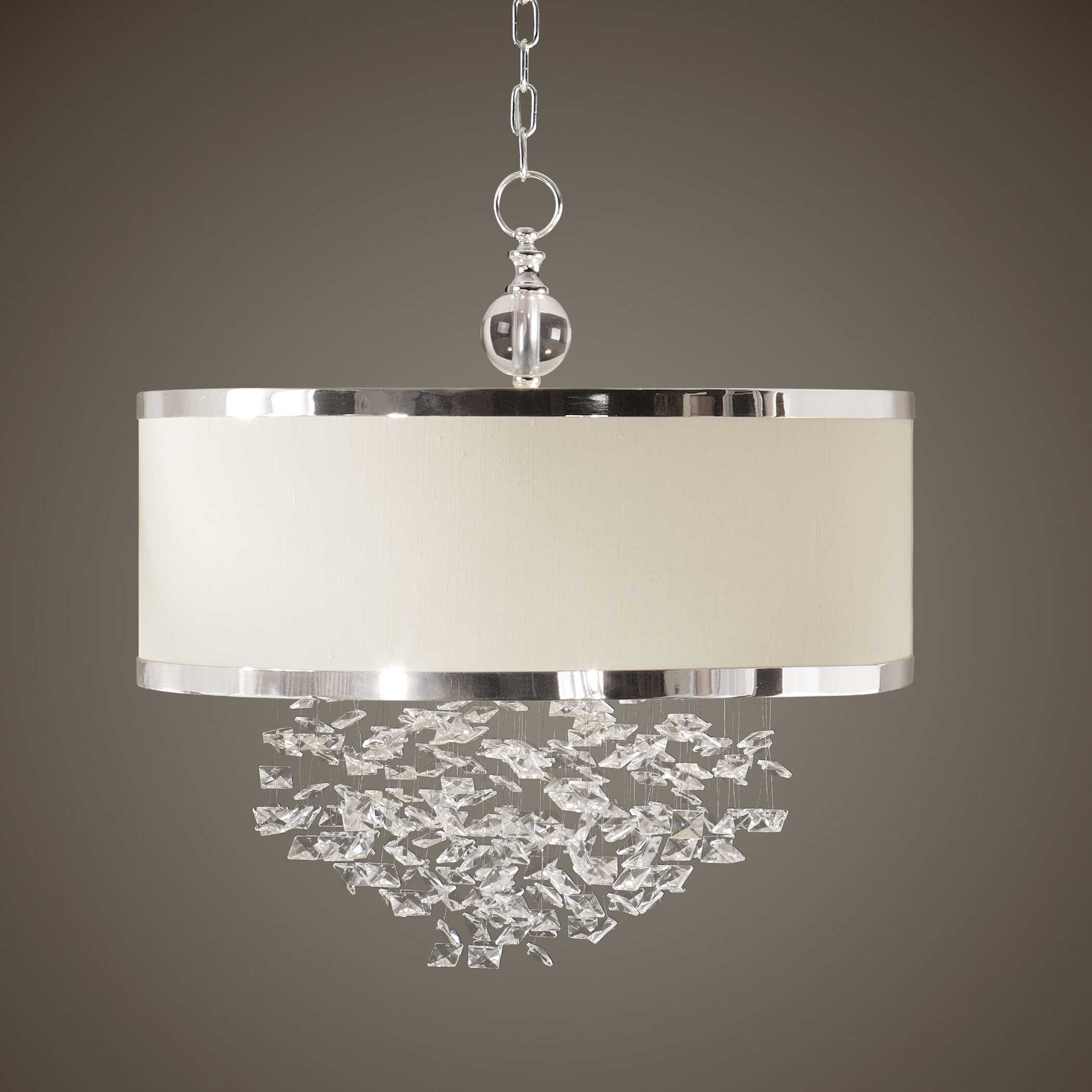 Fascination 3 Light Silken Drum Pendant, Ceiling Light by Uttermost, 22" width x 22.75" height x 22" diameter x 22" depth View 2