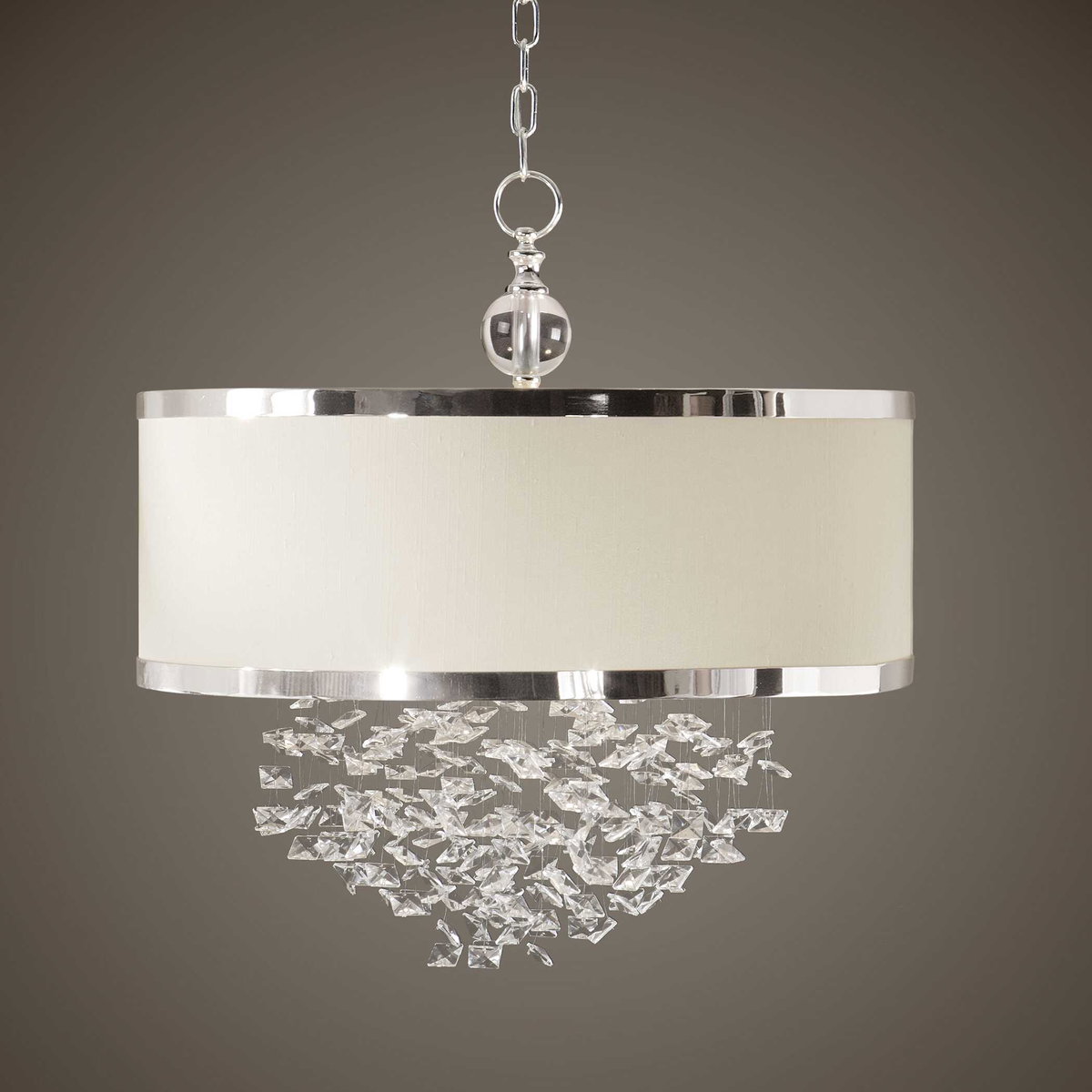 Fascination 3 Light Silken Drum Pendant, by Uttermost, 22" width x 22.75" height x 22" diameter x 22" depth View 2