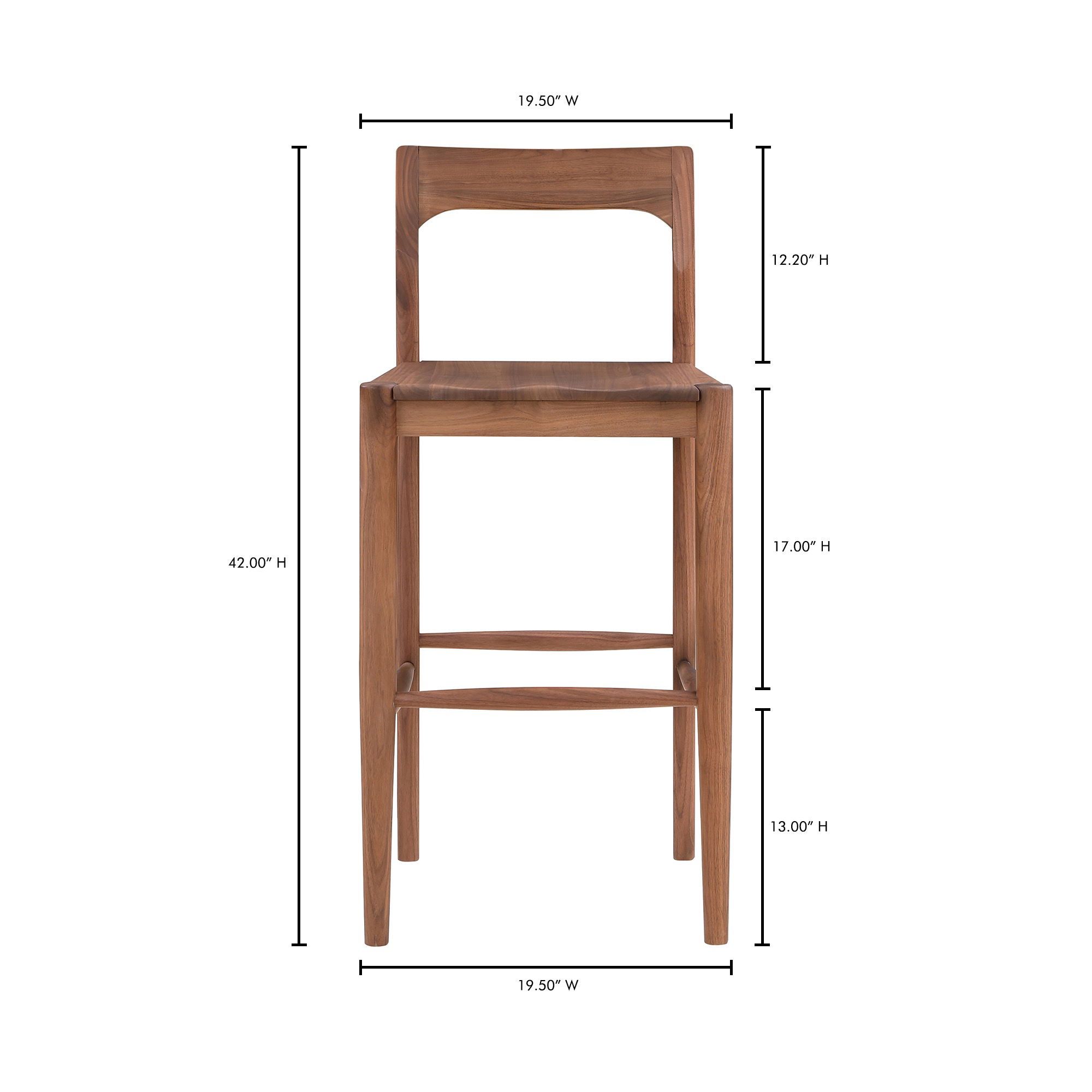 Owing Barstool Walnut Brown, Counter & Bar Stool by Moe's Home, 19.5" width x 42" height x 20" depth View 9