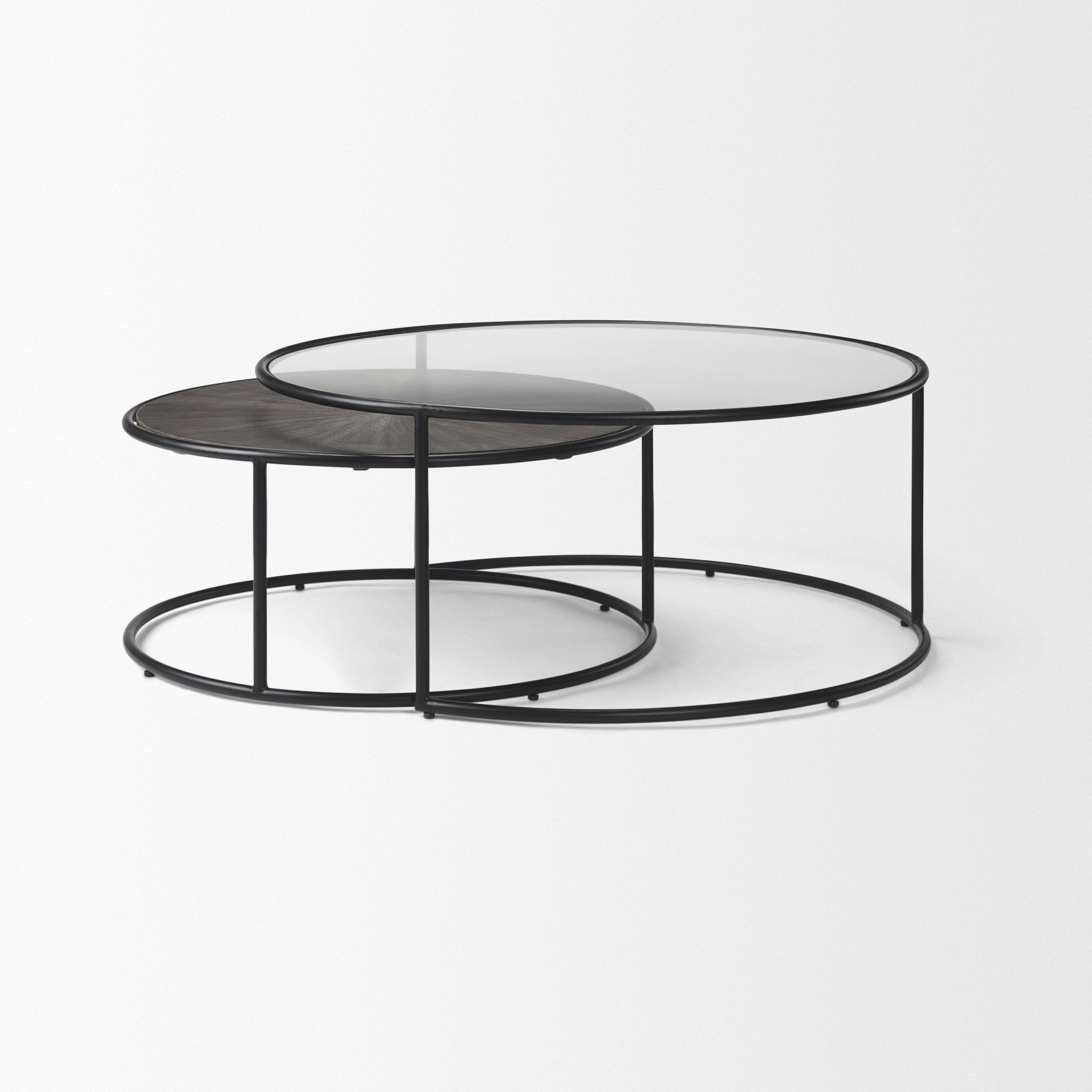 Arlo  Set of 2 Brown Wood and Glass with Black Metal Coffee Tables large image 